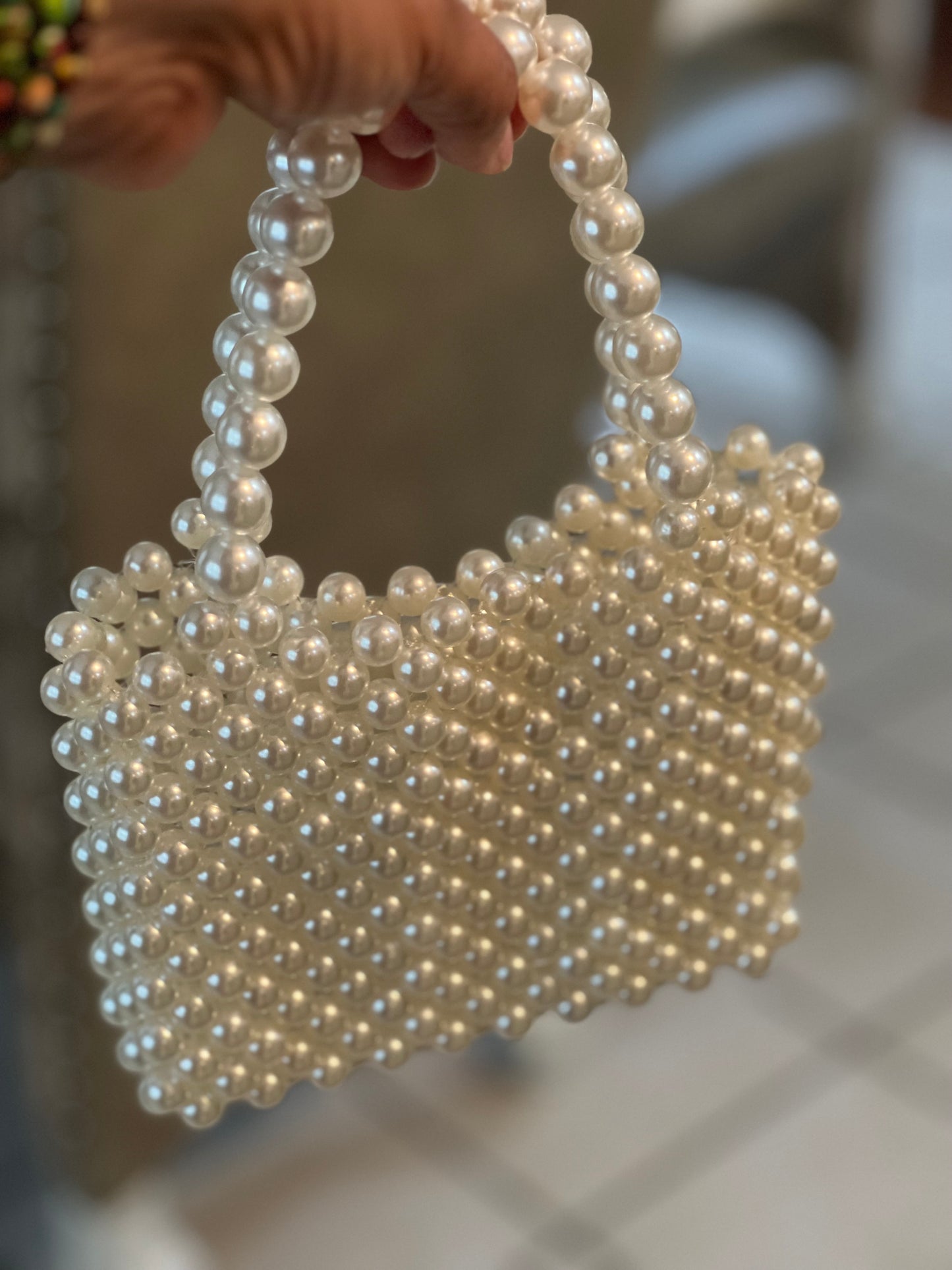 Beaded Pearl/Wooden Purse