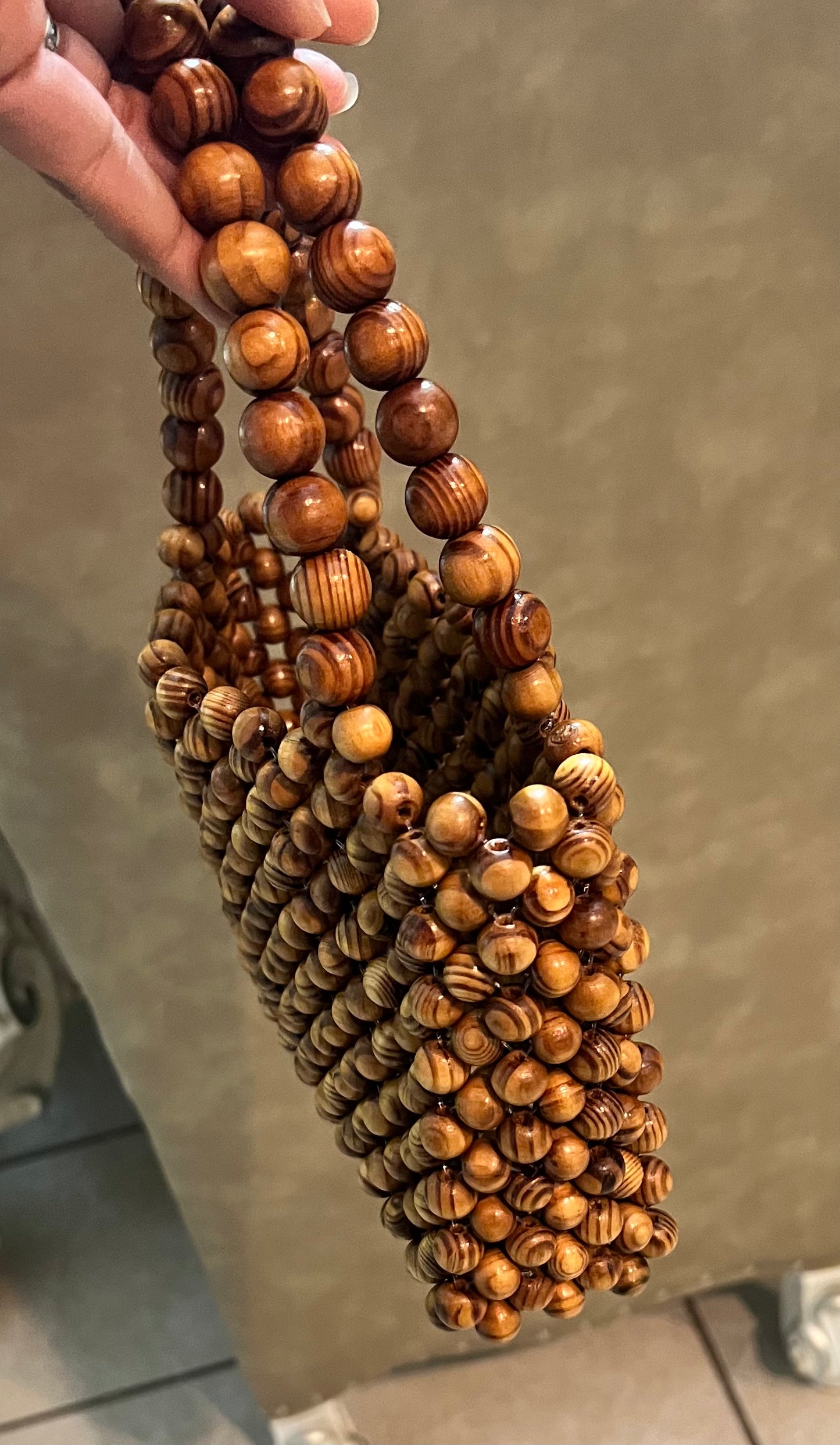 Beaded Pearl/Wooden Purse