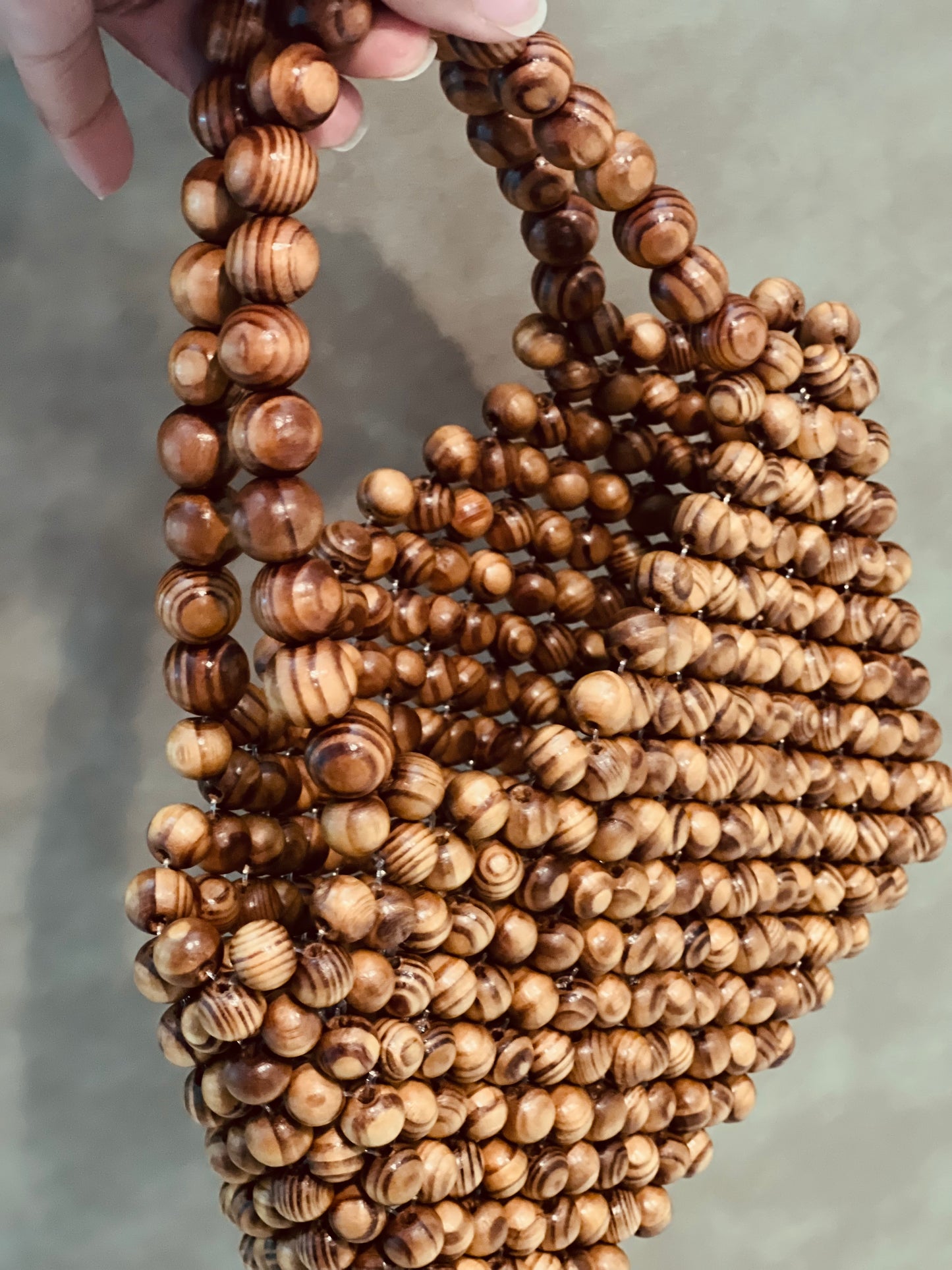 Beaded Pearl/Wooden Purse