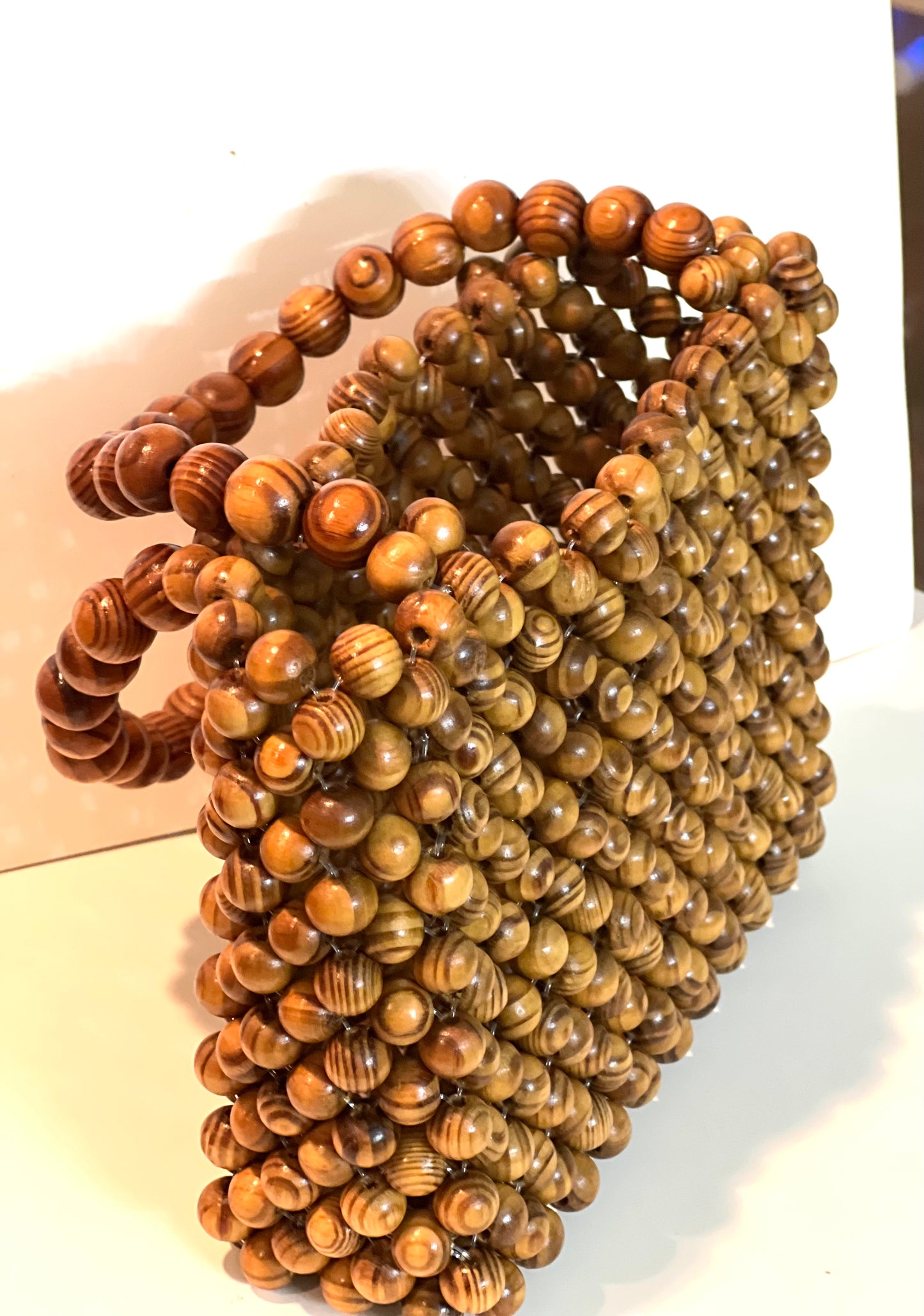 Beaded Pearl/Wooden Purse