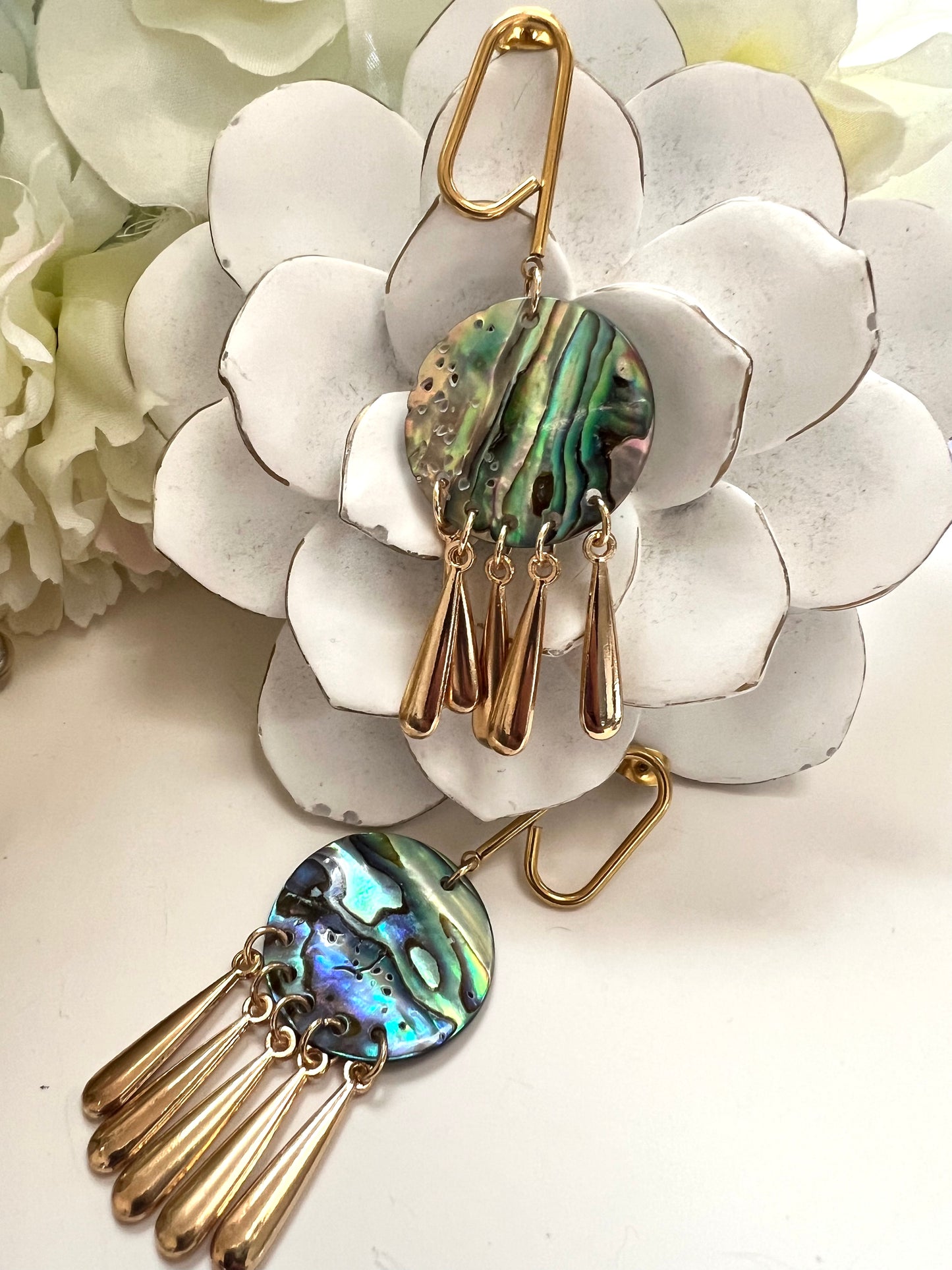 Chandelier Abalone shell gold toned earrings