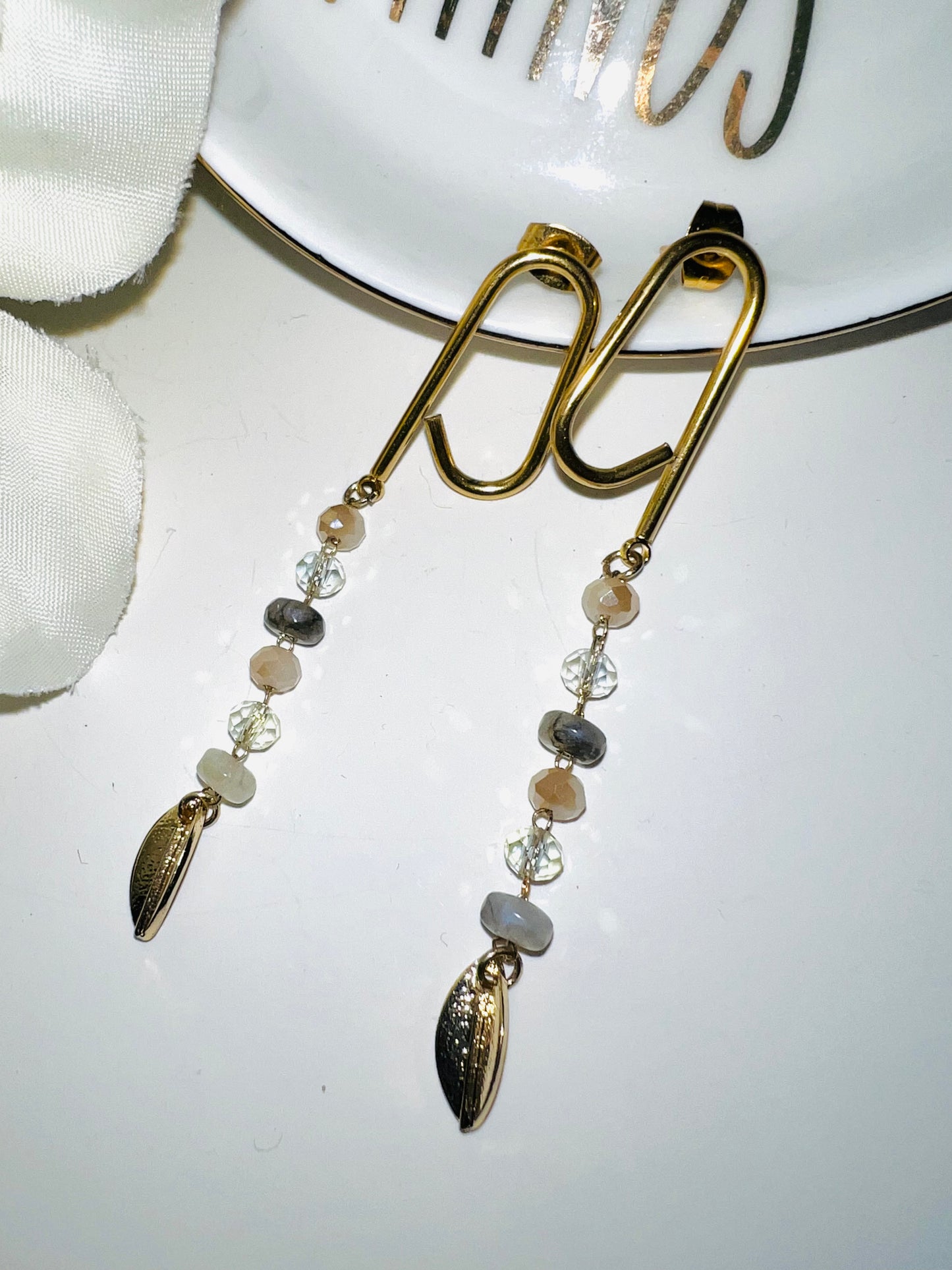 Dainty dangle gold beaded earrings