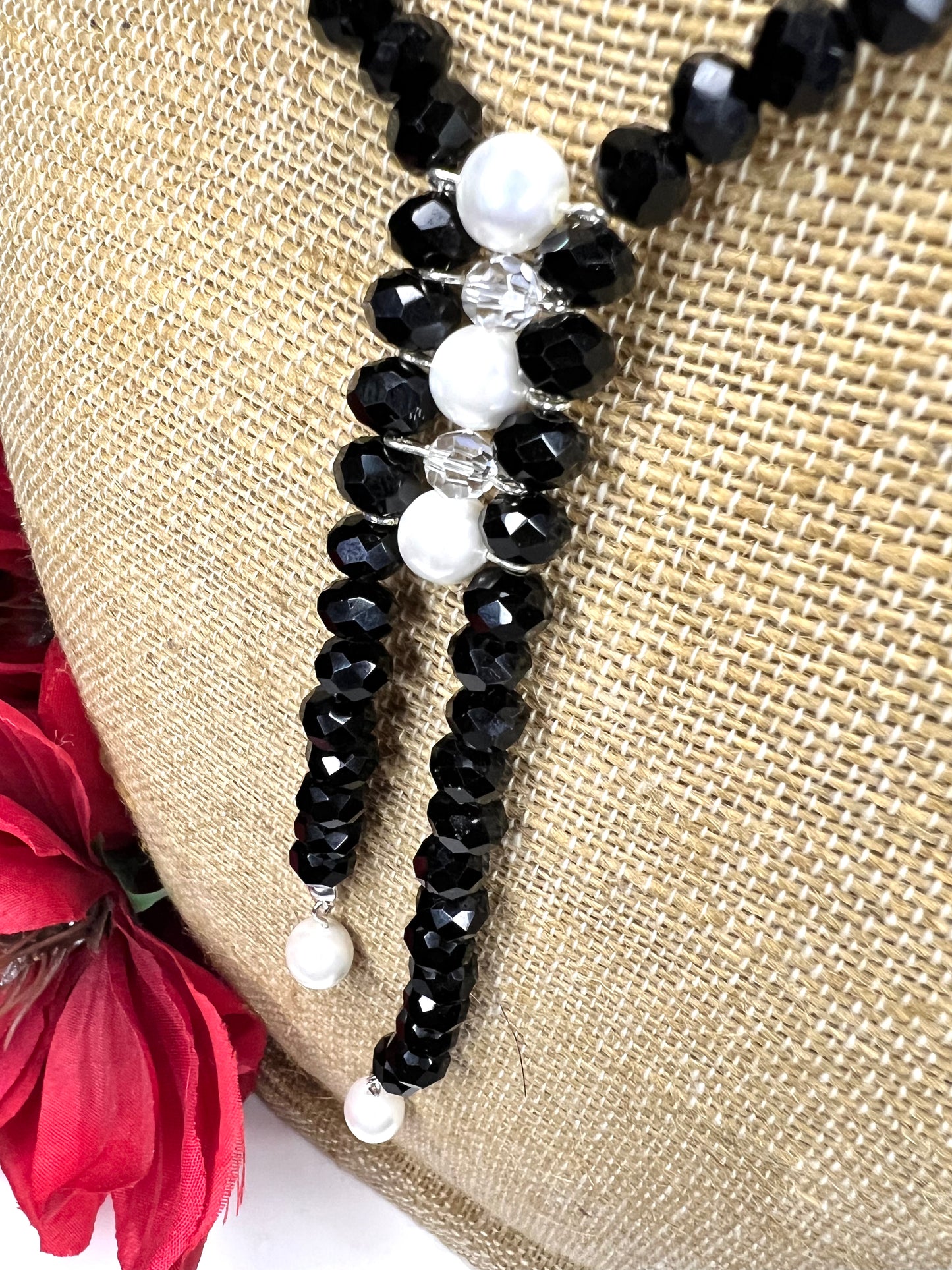 Black Crystal and White Pearl Choker