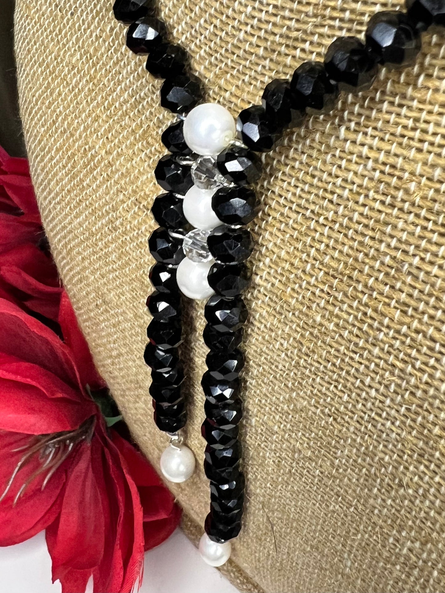 Black Crystal and White Pearl Choker