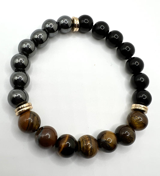 Men’s Onyx/Hematite/Tiger Eye Bracelet