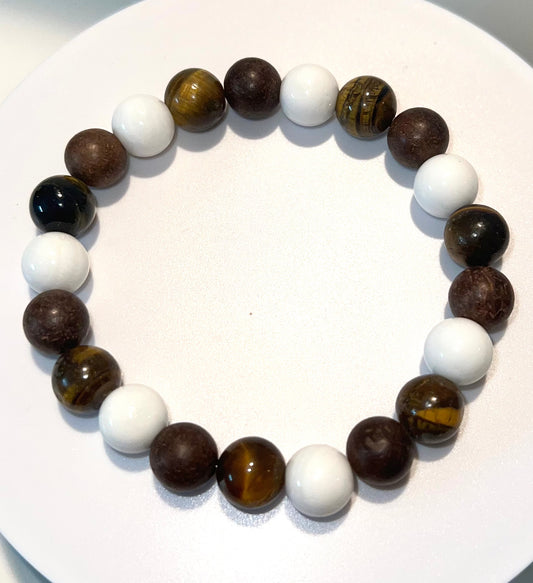 Men’s Alabaster Jade, Sandlewood and Tiger Eye Bracelet