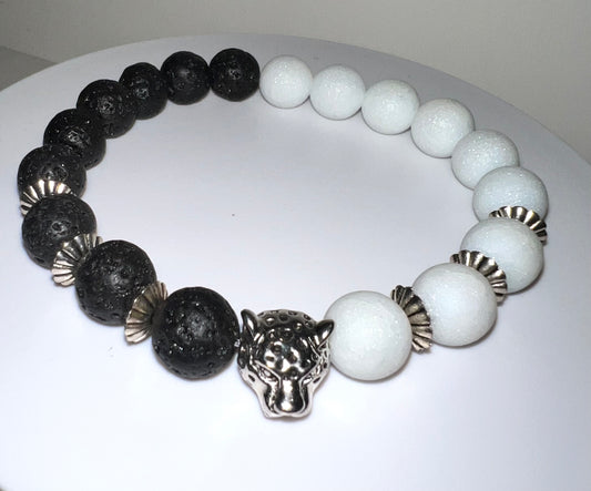 Men’s Black Lava and White Gemstone Bracelet