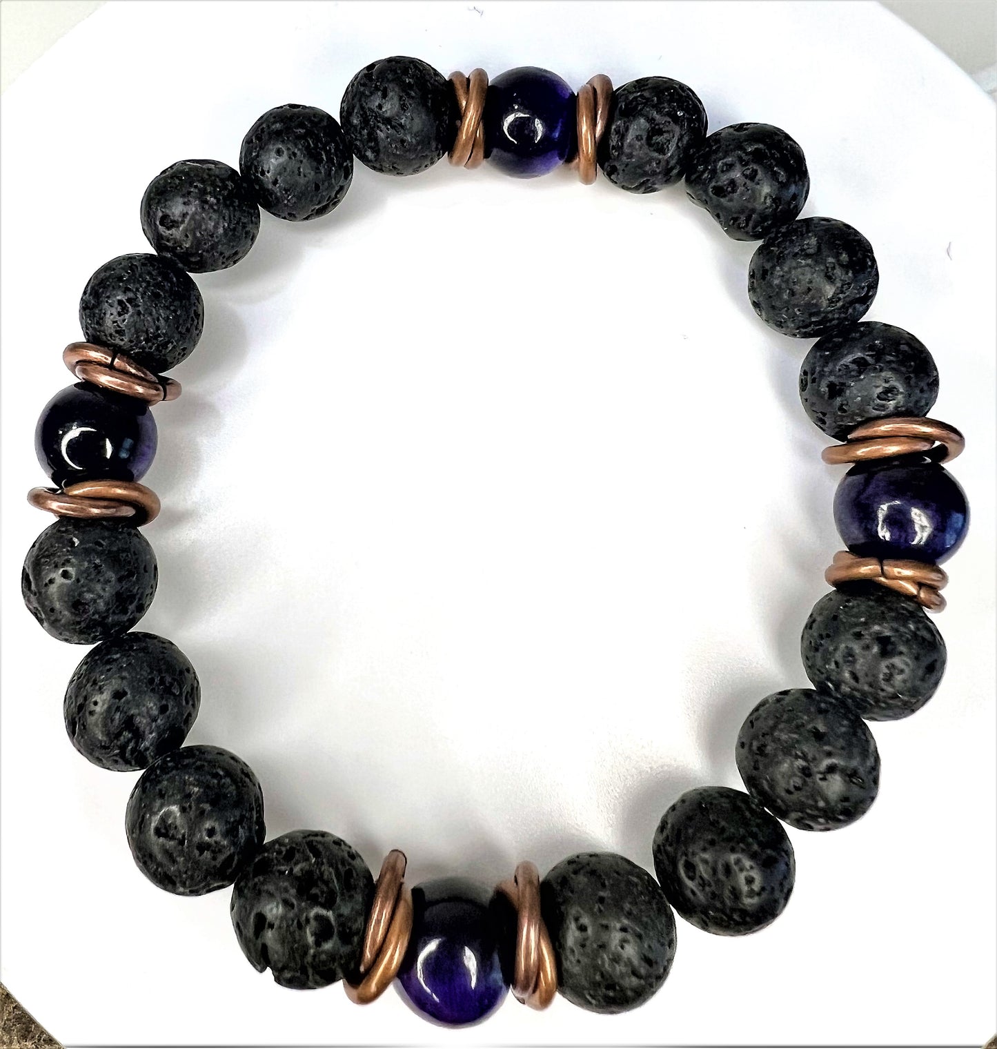 Men's Purple Tiger Eye and Lava Stone Bracelet