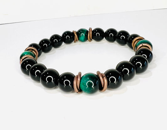 Men’s Emerald Green Tiger and Black Onyx Bracelet