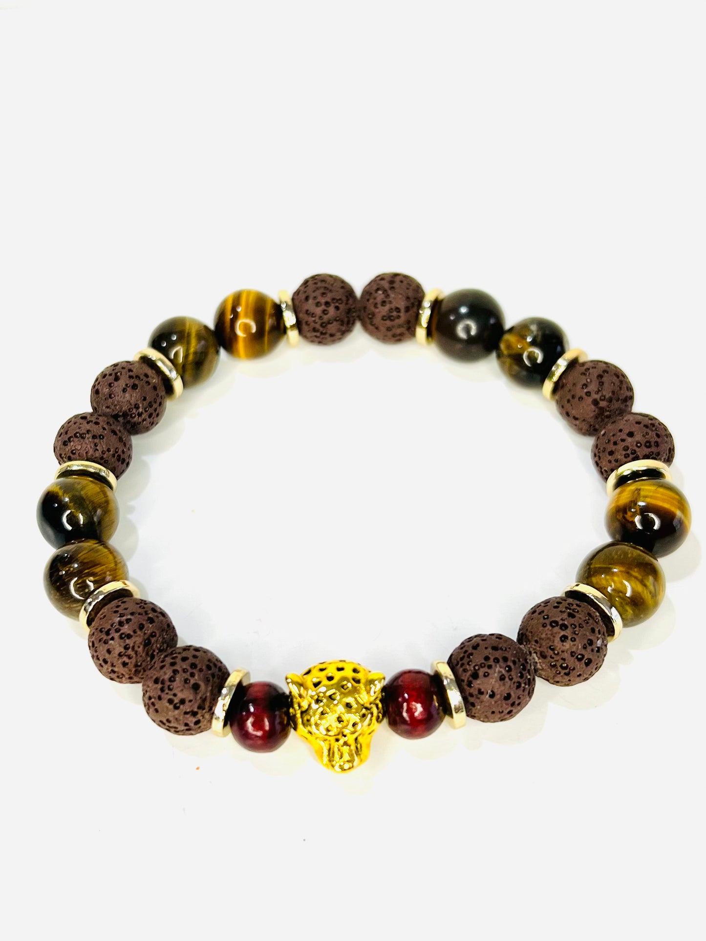 Men’s Tiger Eye/Brown Lava Stone Bracelet