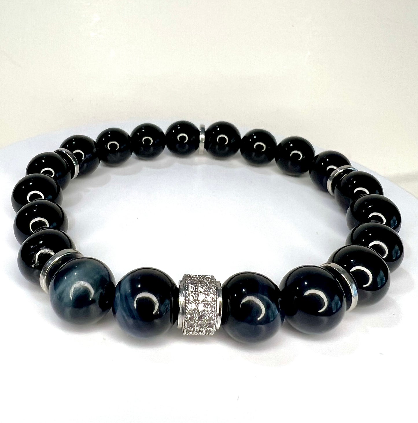 Men’s Blue Tiger Eye/Black Onyx Bracelet