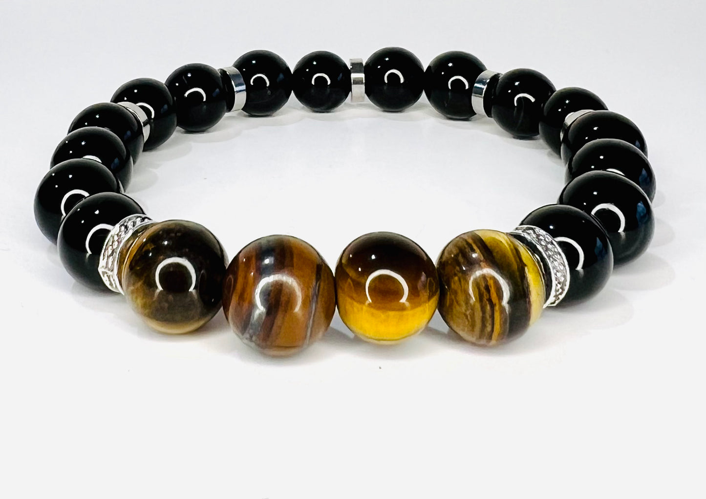 Men’s Tiger Eye and Black Onyx Bracelet