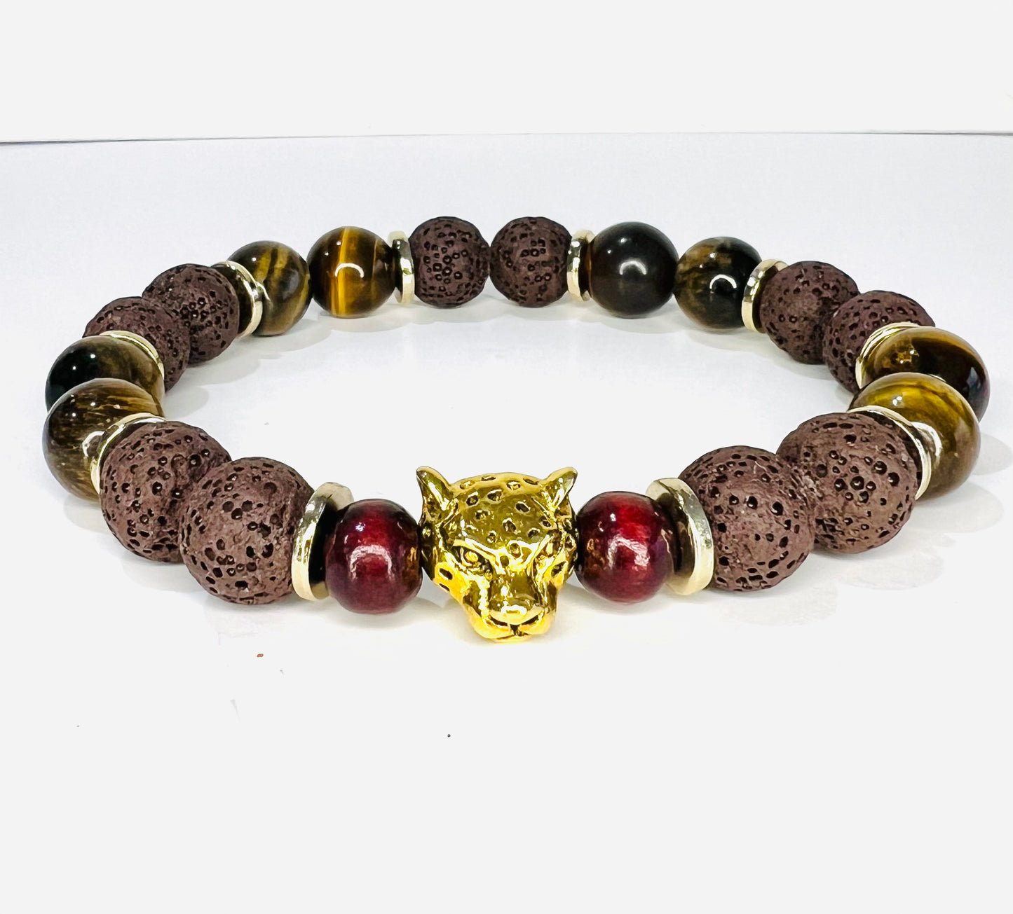 Men’s Tiger Eye/Brown Lava Stone Bracelet