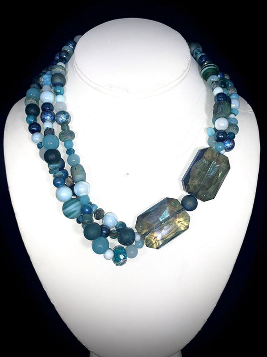 Mixed Chalcedony stones with Czech glass beads necklace