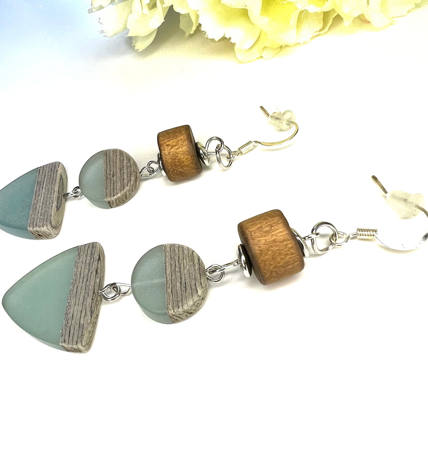 Wood and Resin Dangle Earrings