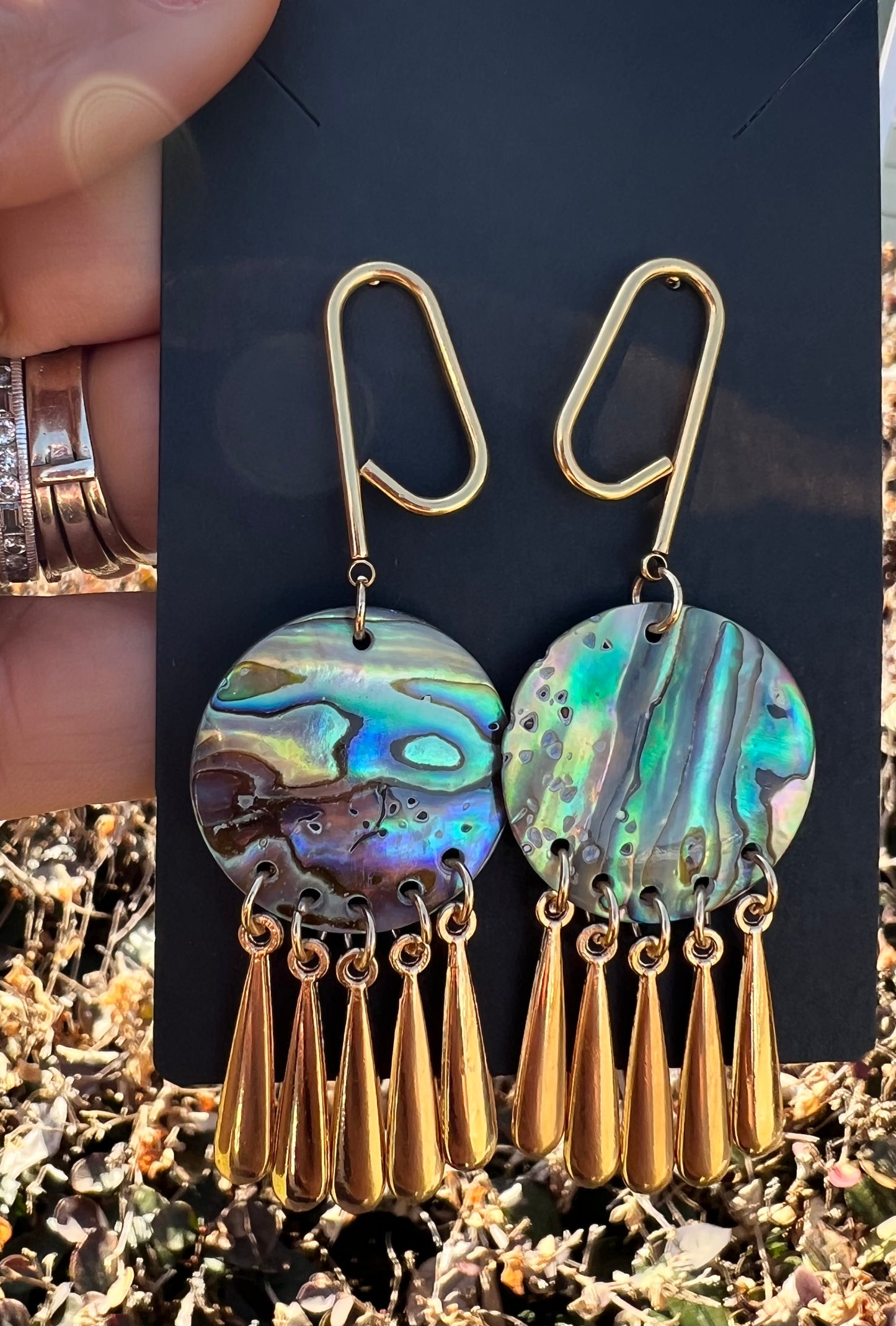 Chandelier Abalone shell gold toned earrings