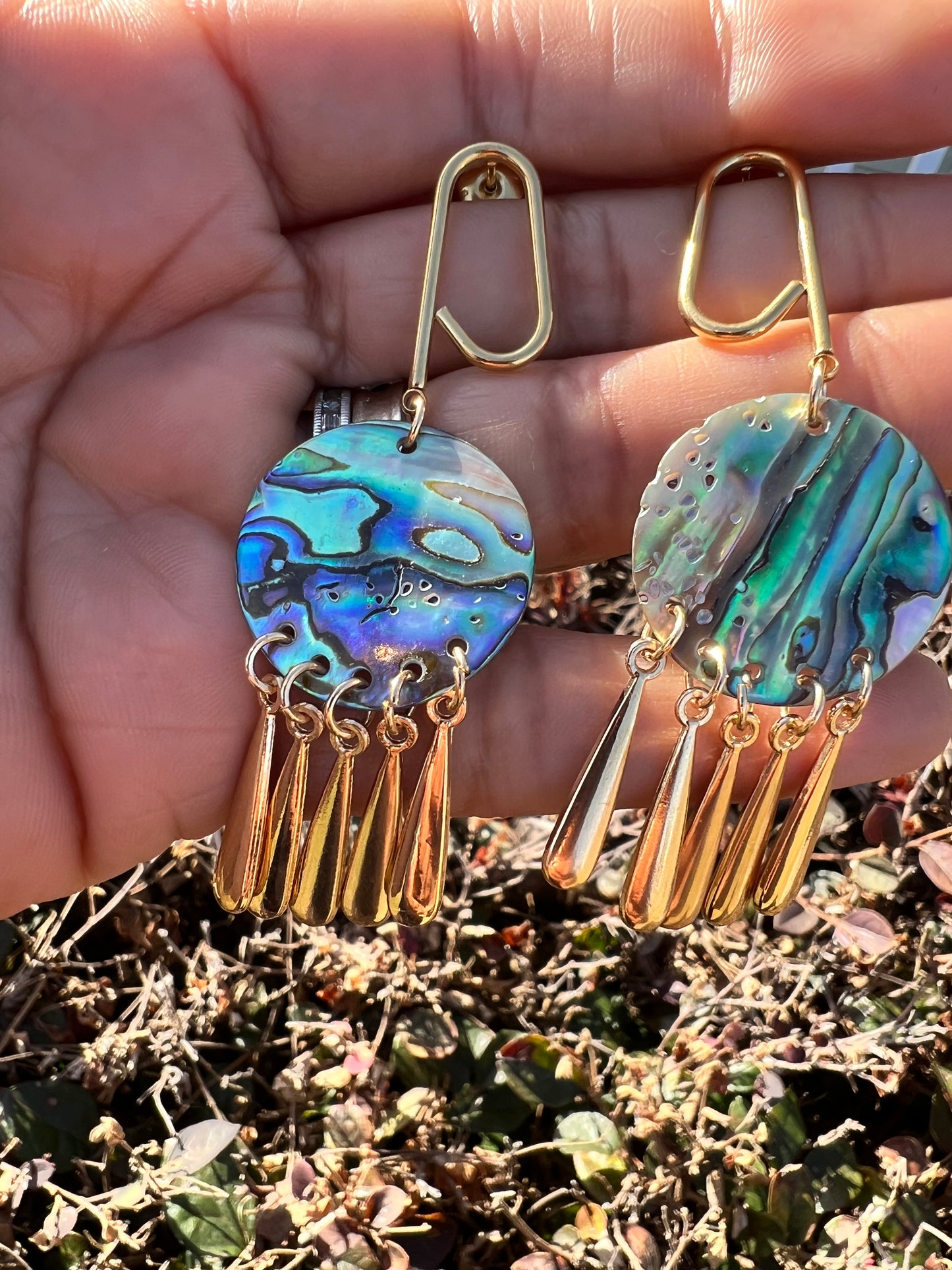 Chandelier Abalone shell gold toned earrings