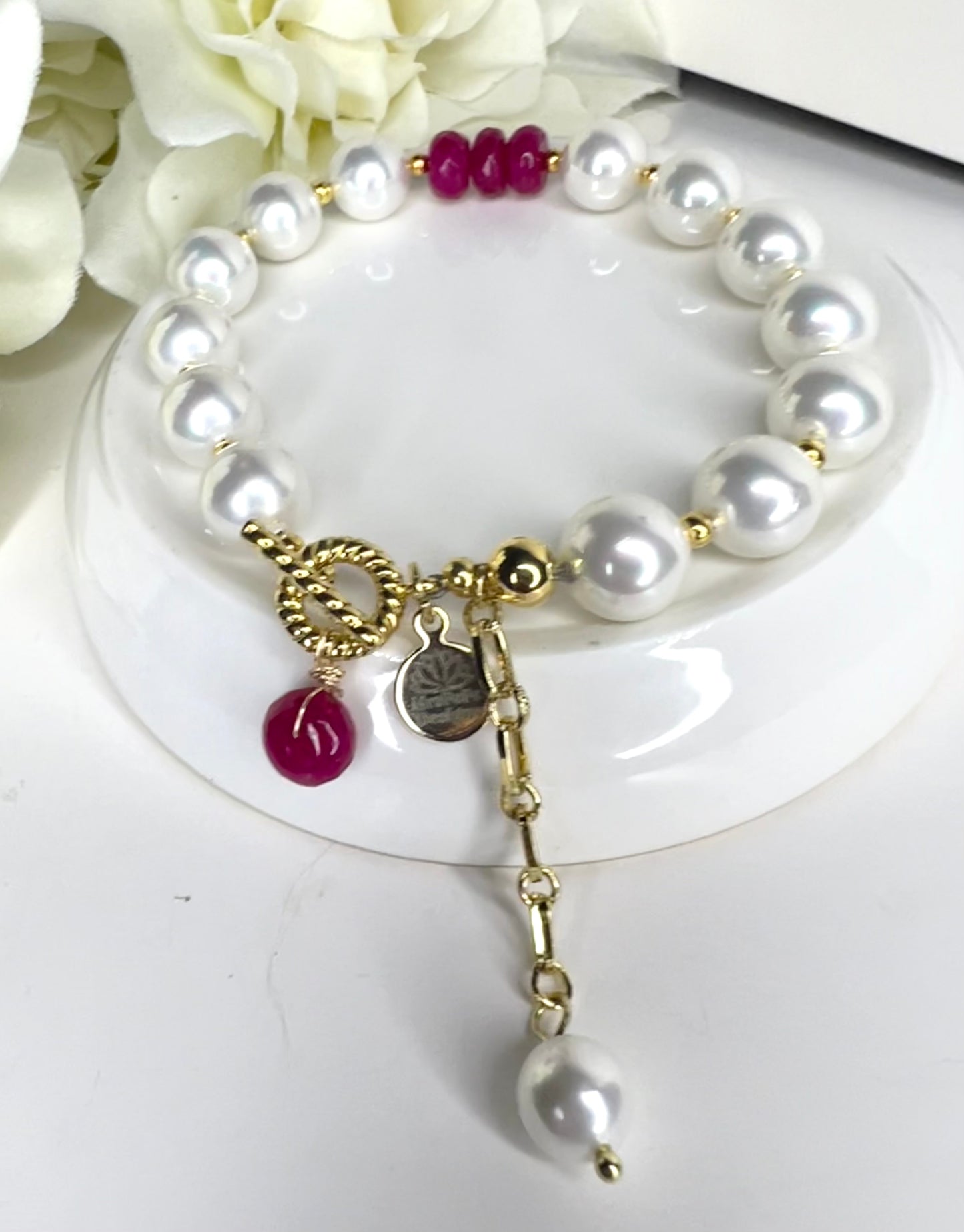 Pearl and Pink Jade Bracelet