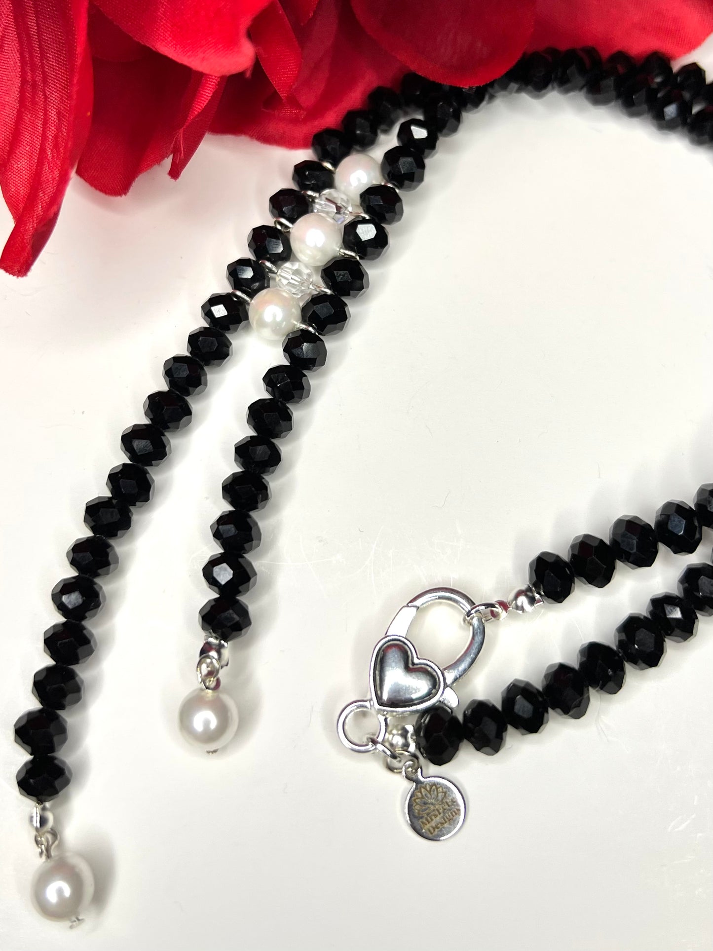 Black Crystal and White Pearl Choker