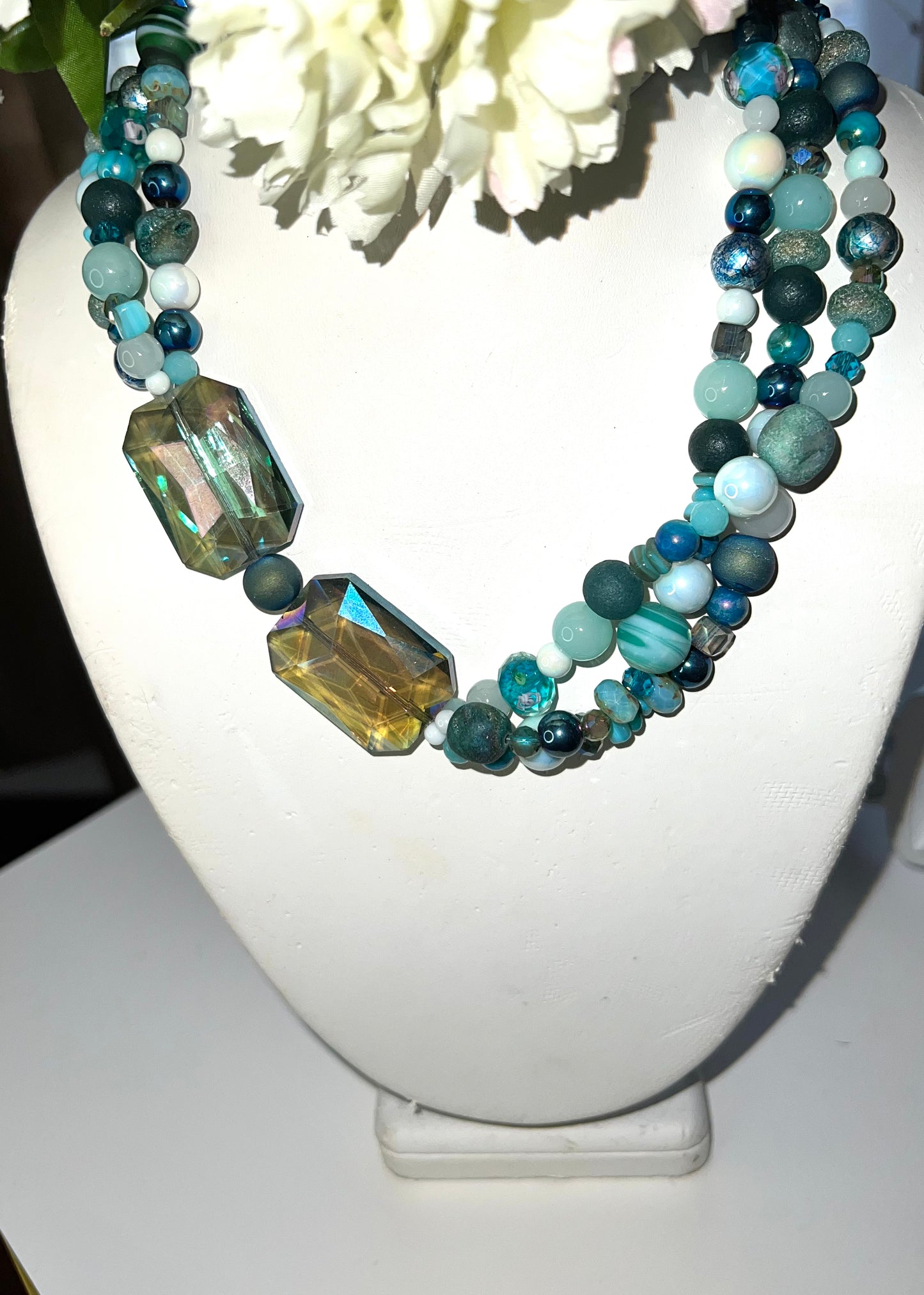 Mixed Chalcedony stones with Czech glass beads necklace