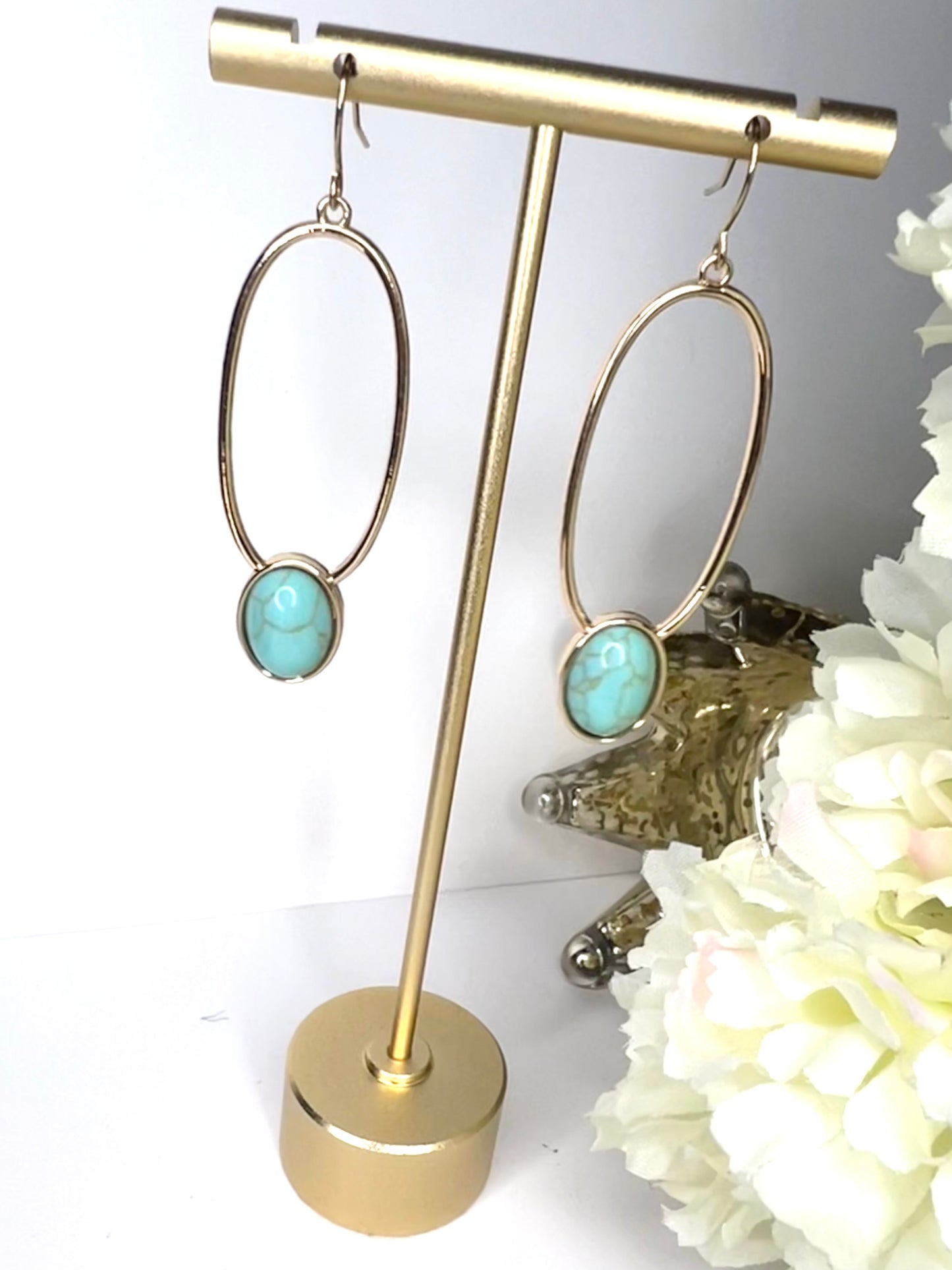 Gold tone and Turquoise Dangle Earrings