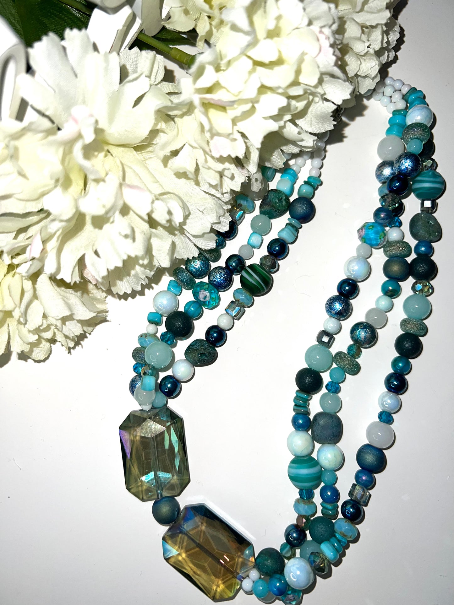 Mixed Chalcedony stones with Czech glass beads necklace