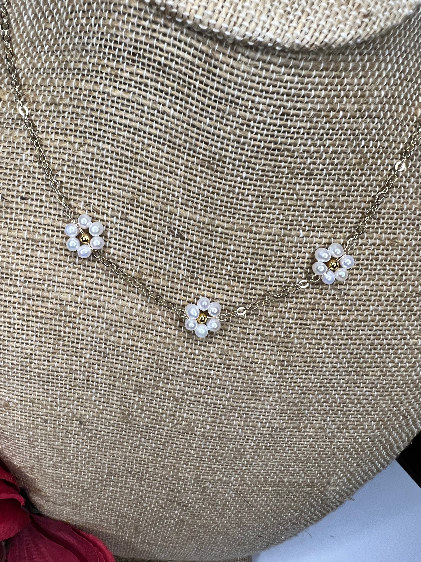 Gold Filled Pearl Daisy Necklace