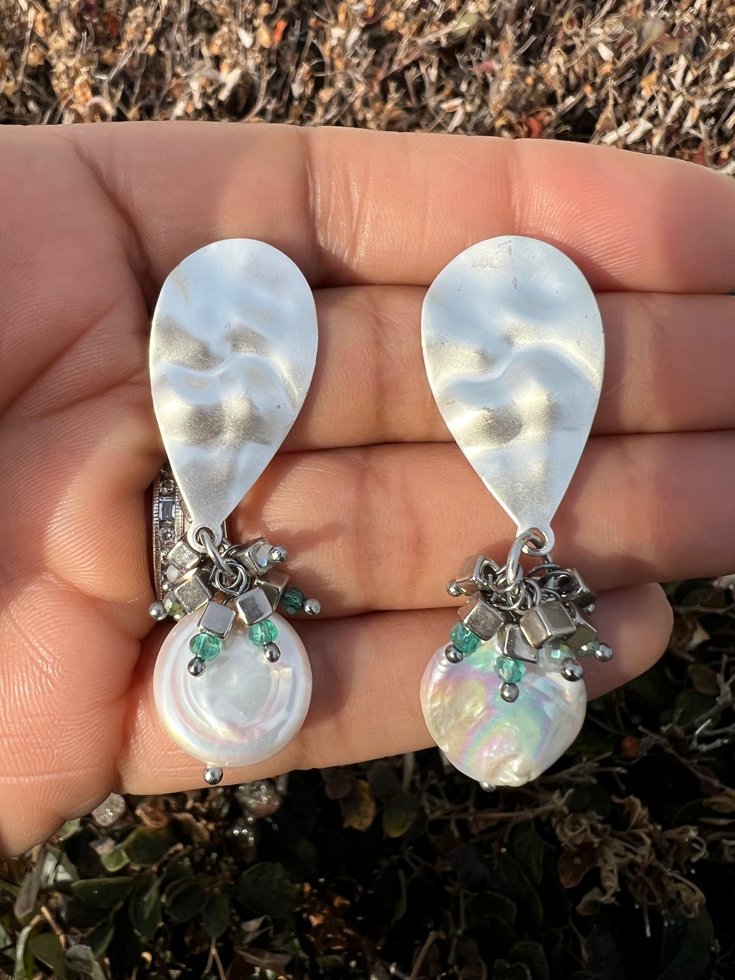 Pearl dangle earrings.