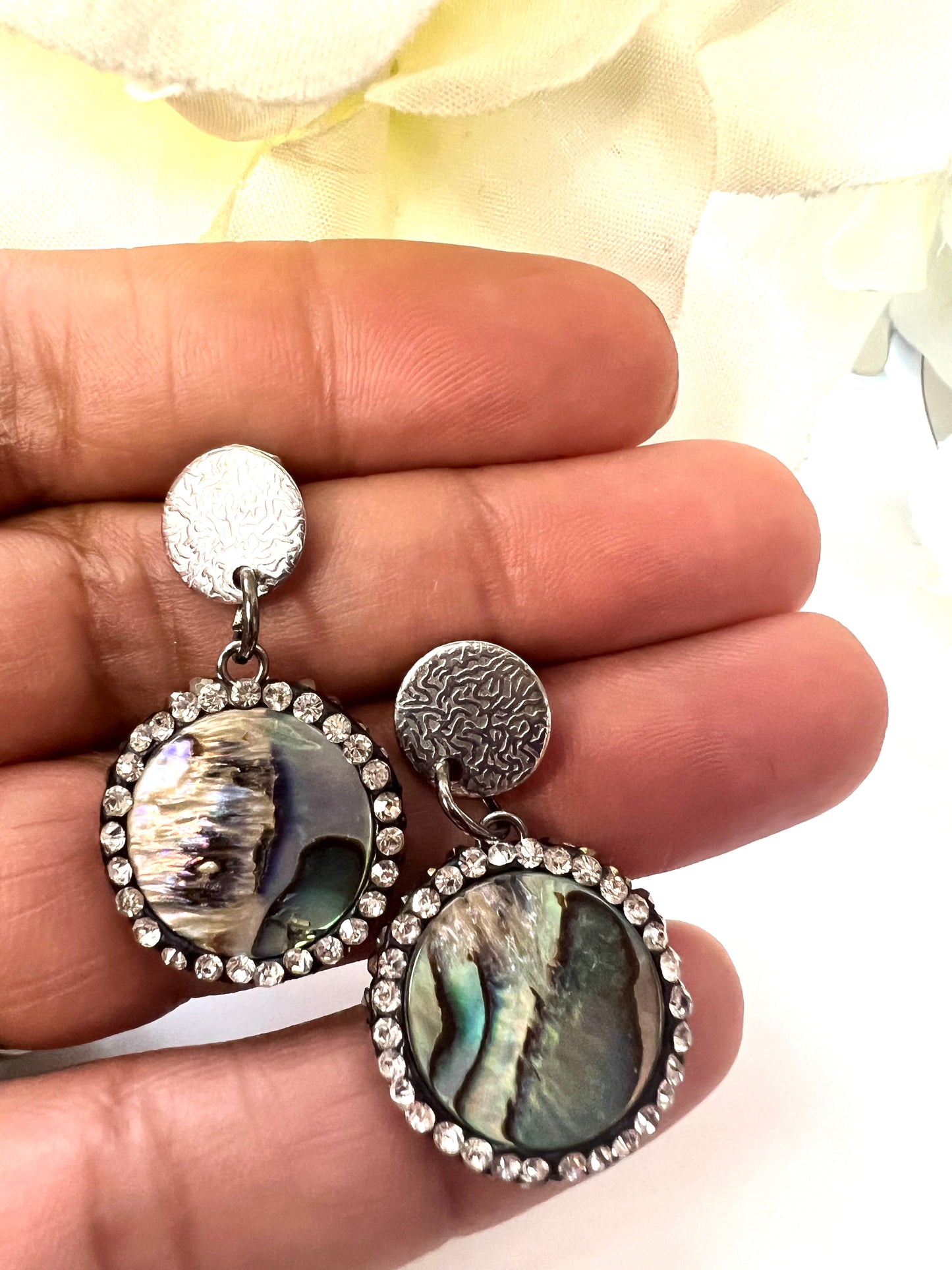 Genuine Abalone Shell Crystal Accent Earrings