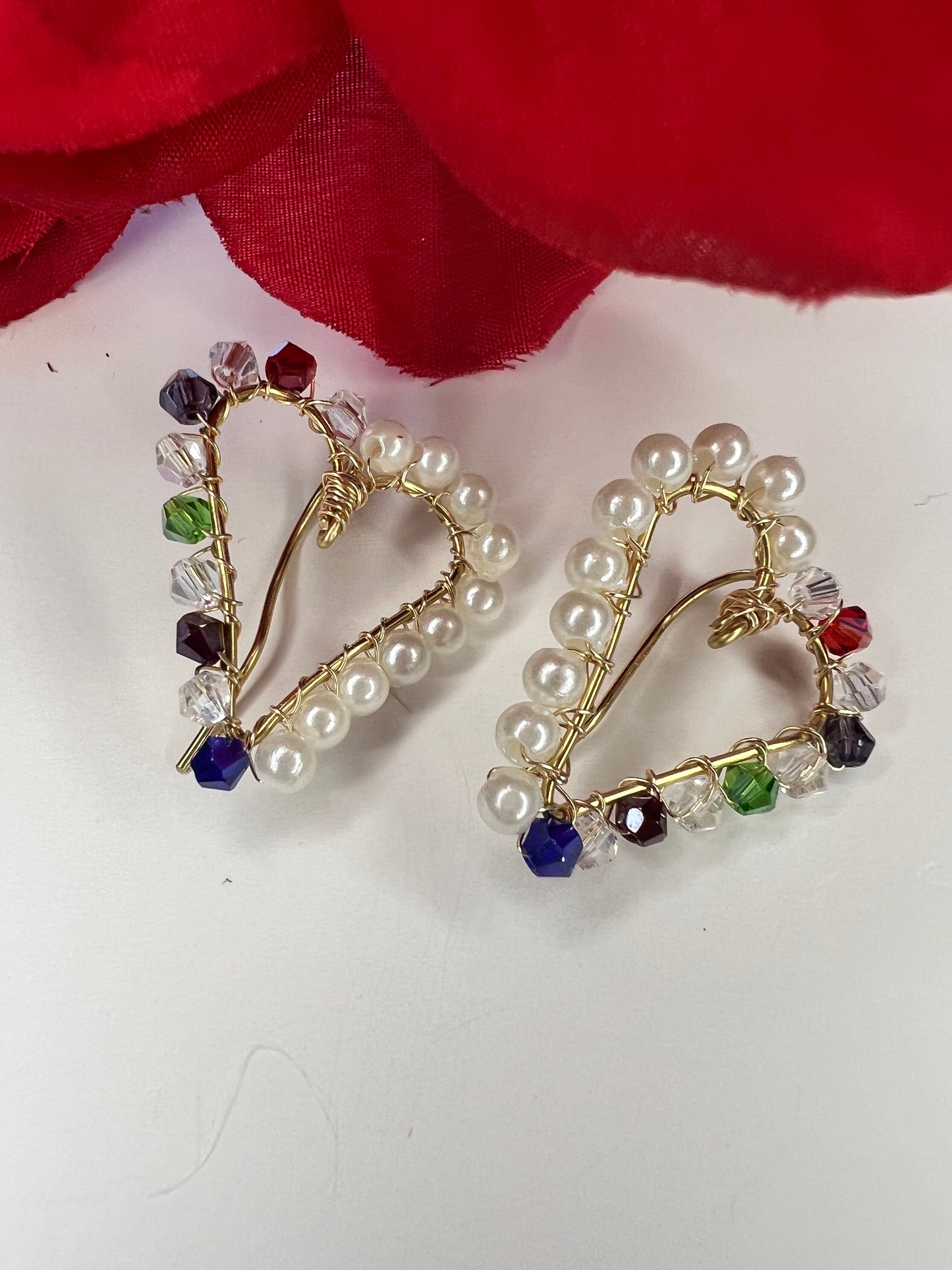 Pearl and Crystal Heart Earrings