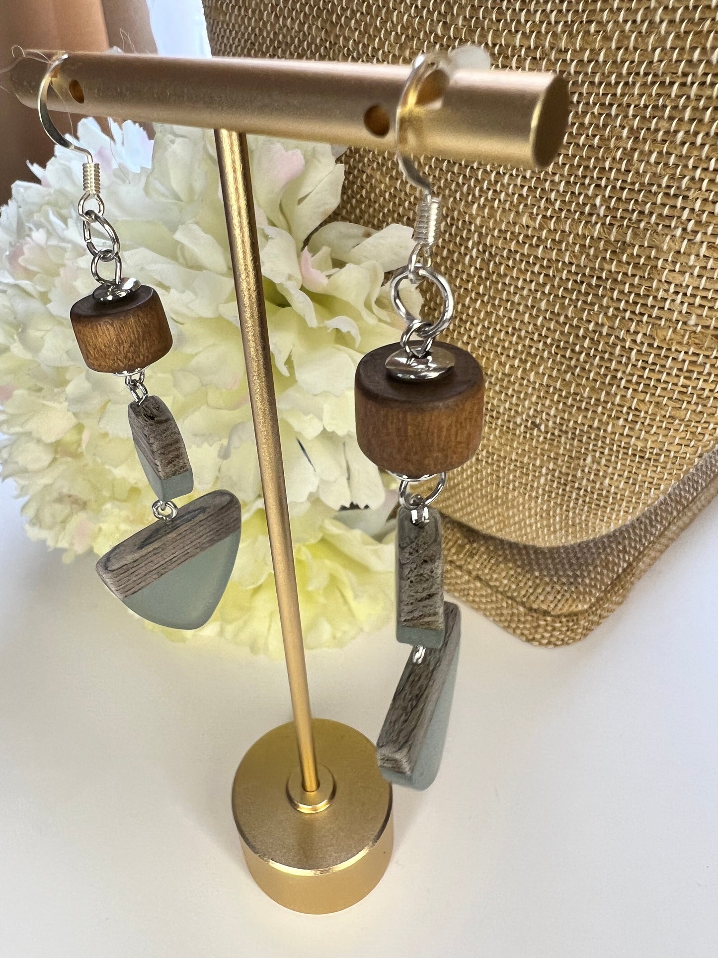 Wood and Resin Dangle Earrings