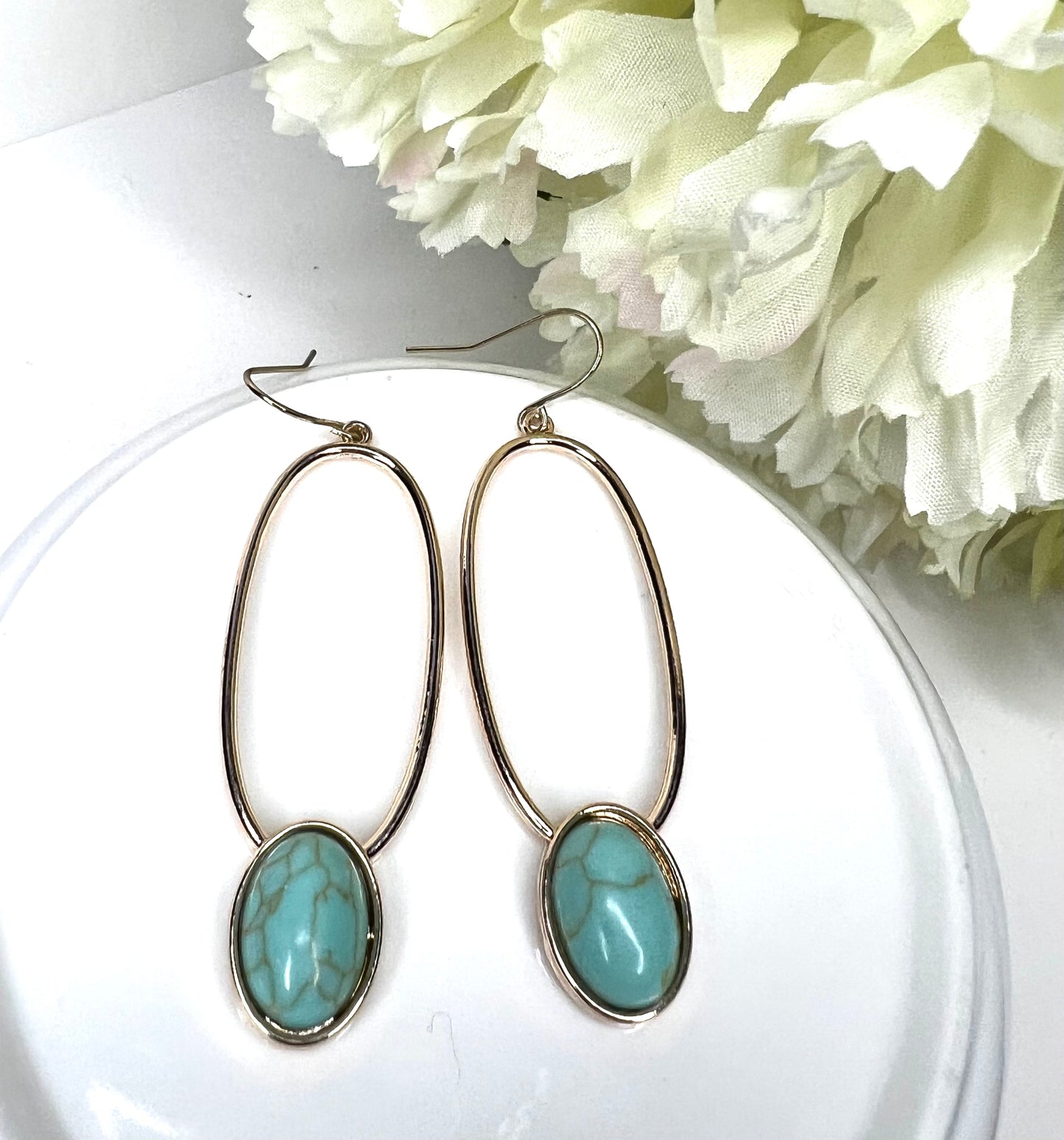 Gold tone and Turquoise Dangle Earrings