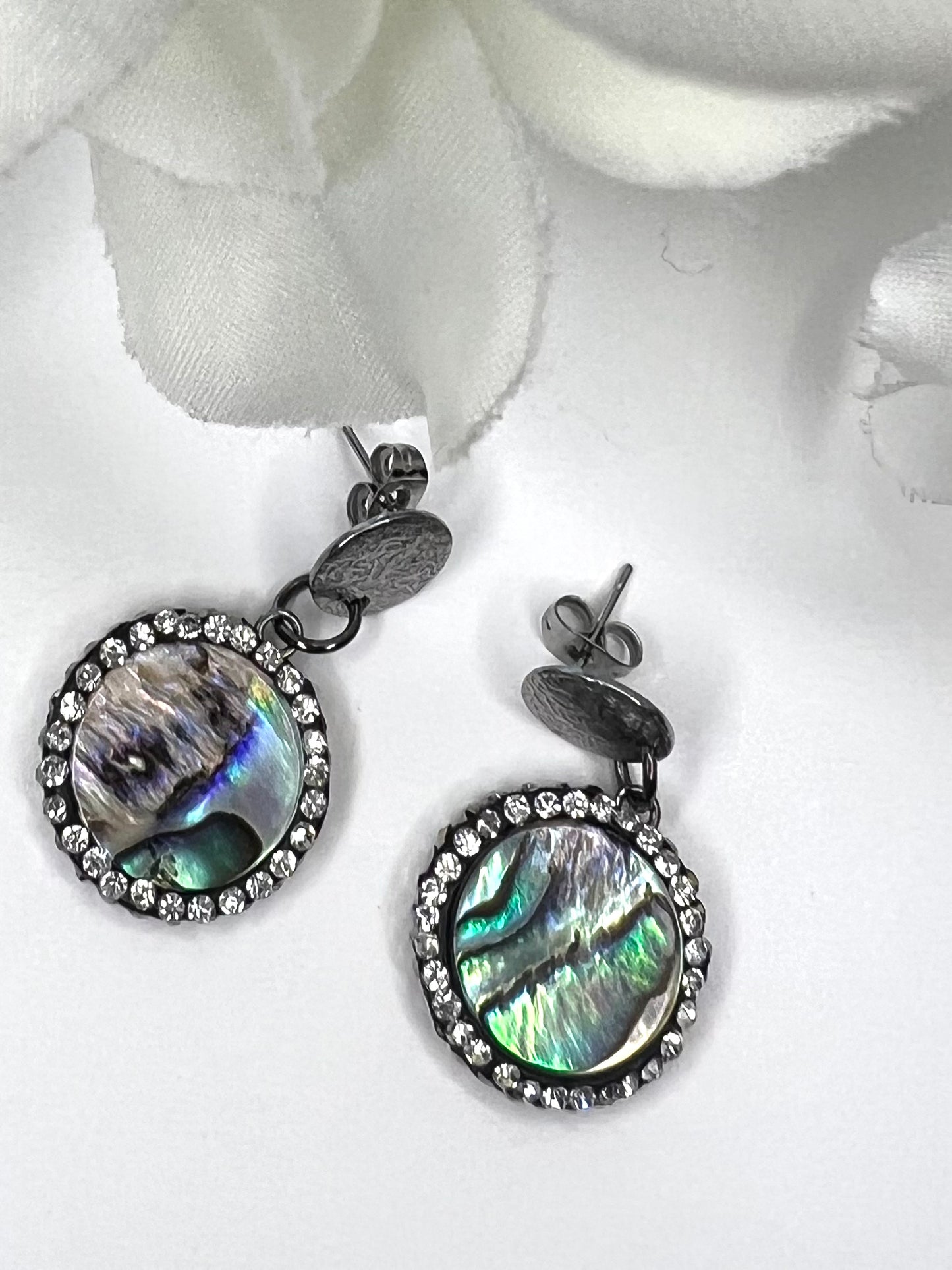 Genuine Abalone Shell Crystal Accent Earrings