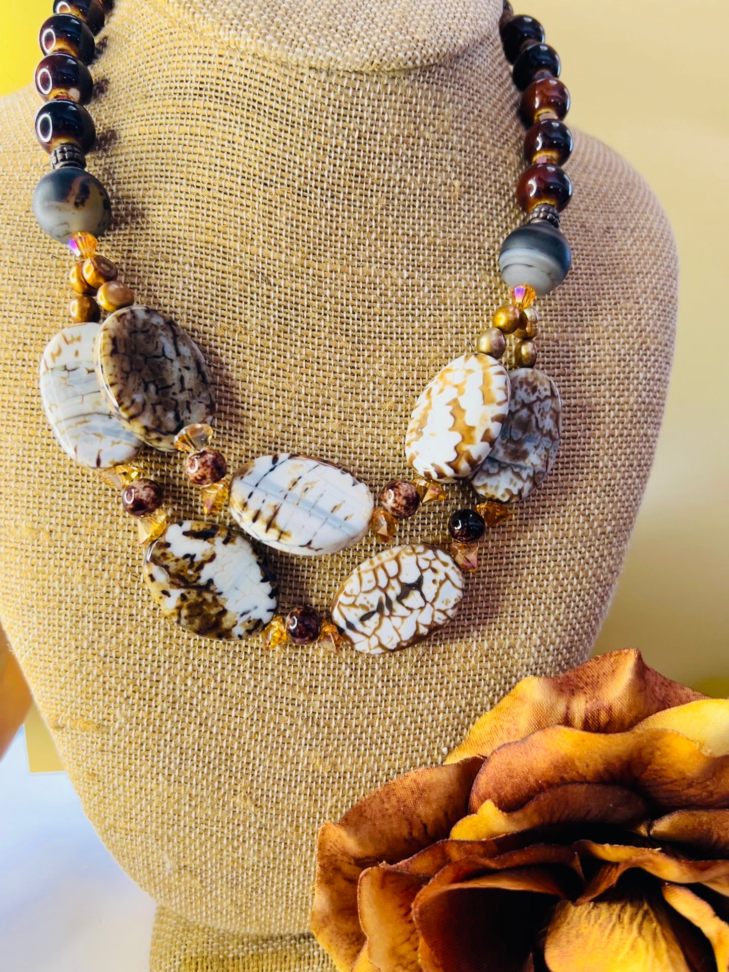 Jasper, rice pearls and Swarovski crystal