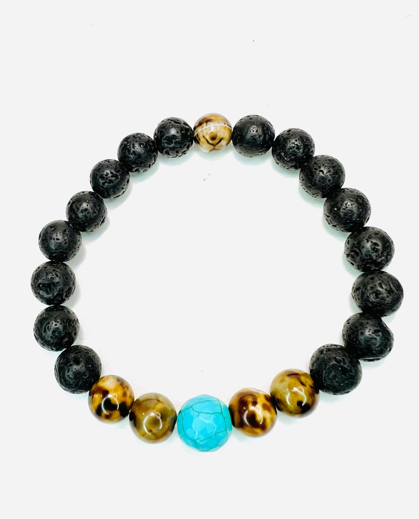 Men’s Agate/Lava Stone and Turquoise Bracelet