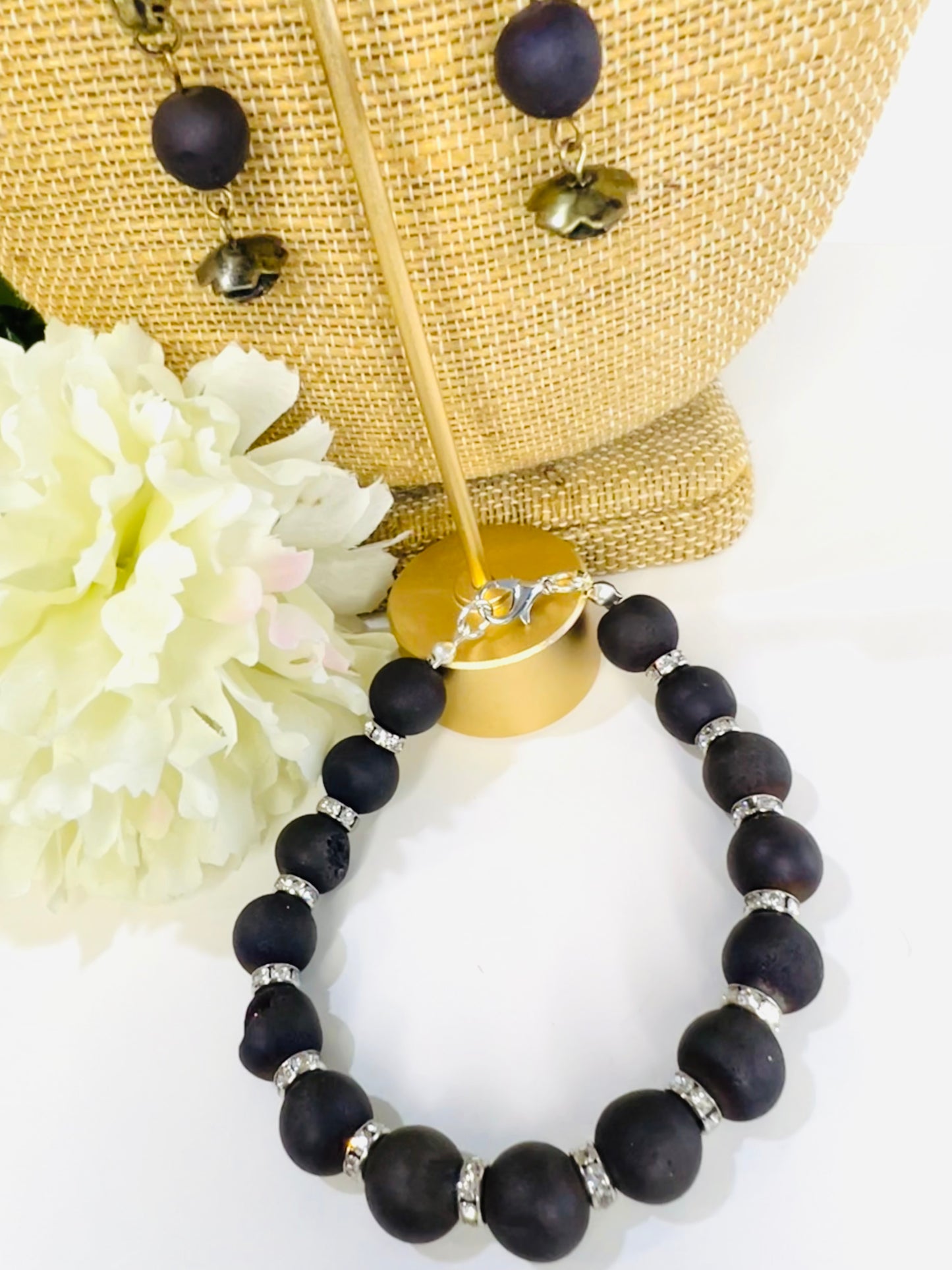 Agate and Crystal Bracelet and Earrings