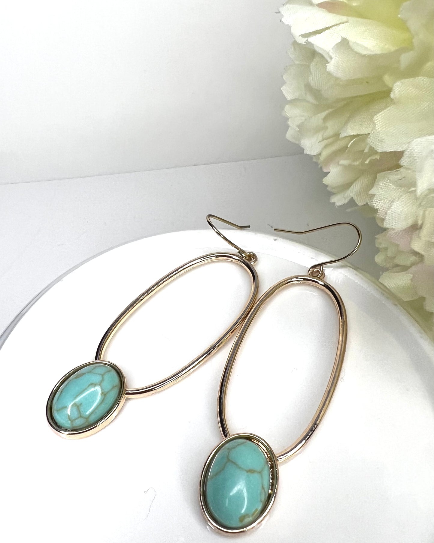 Gold tone and Turquoise Dangle Earrings