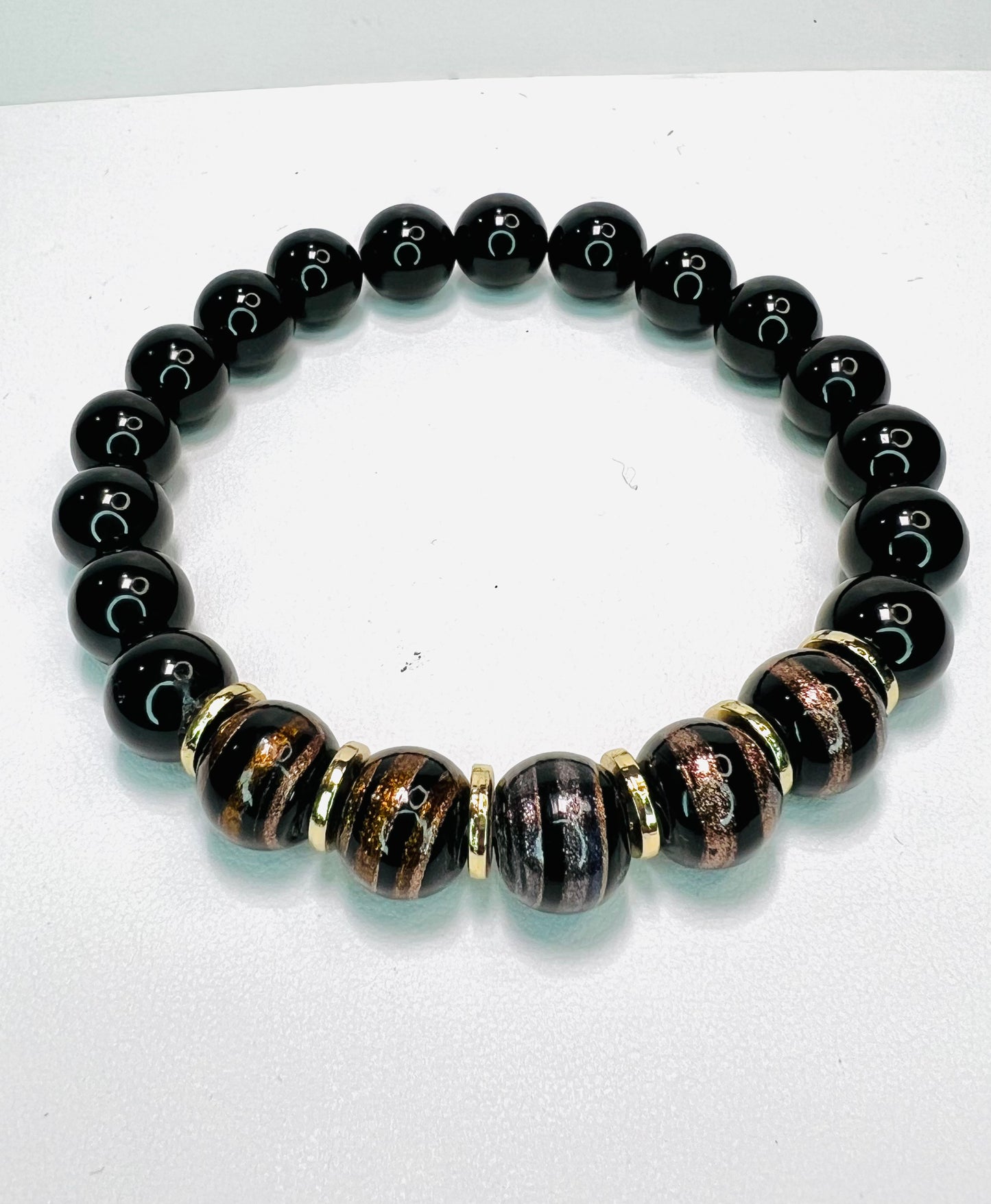 Men’s Black Onyx/Black Amber Lampwork Bracelet