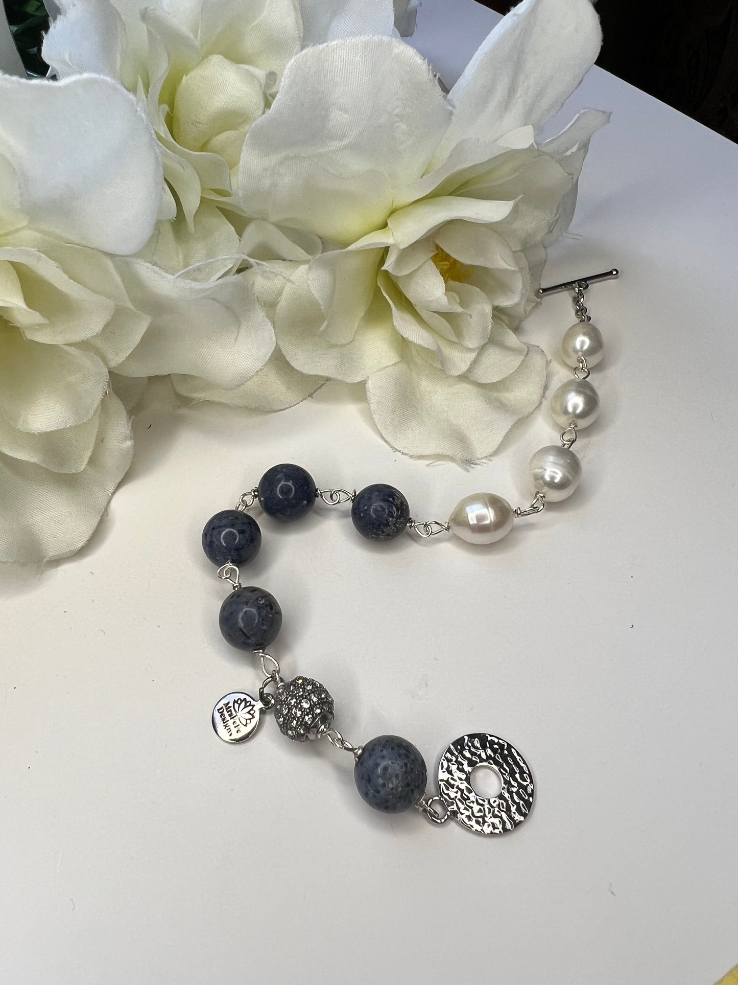 Pearl and Denim Lapis bracelet