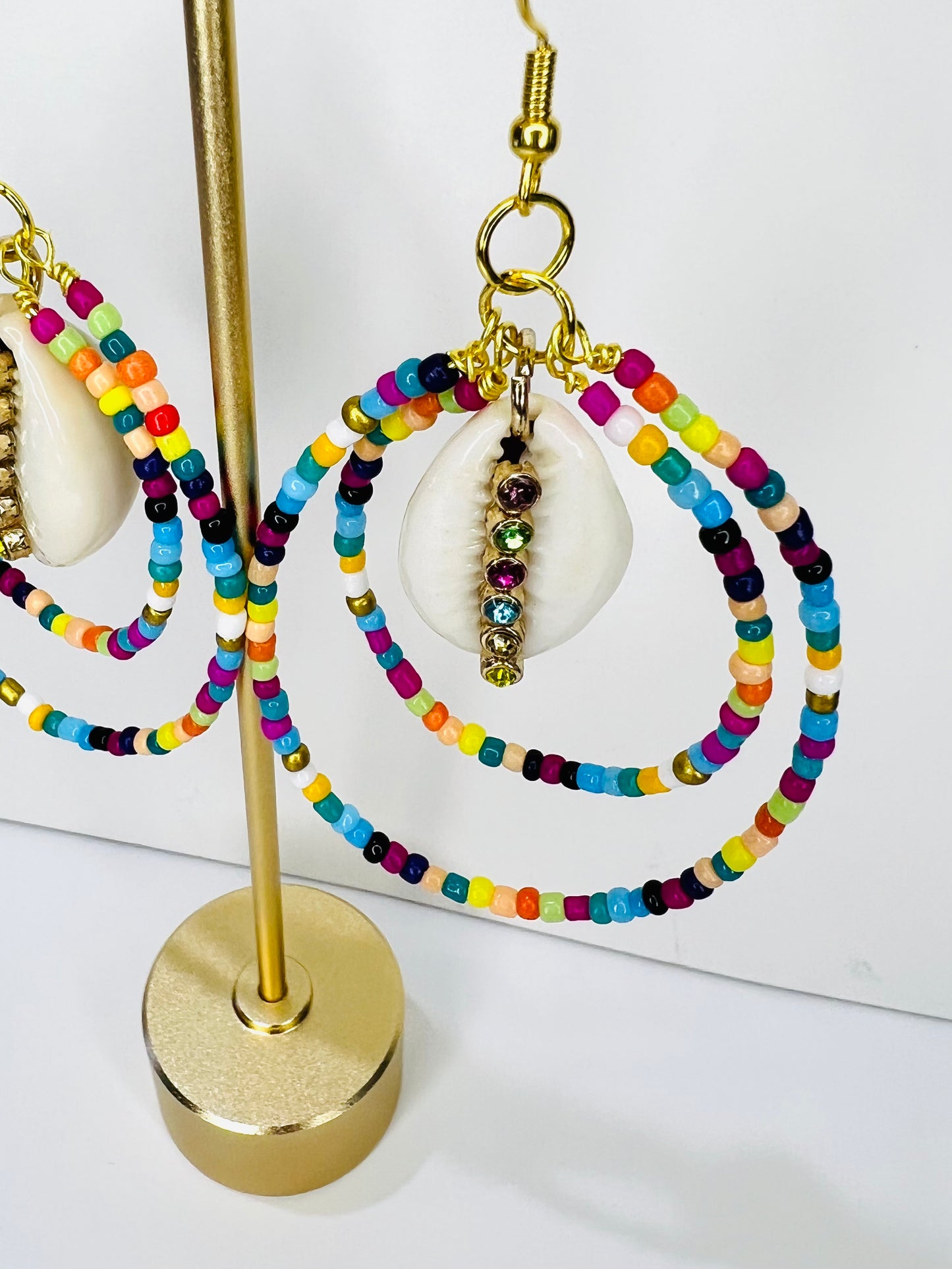 Multi Color Seed Bead Hoop Earrings