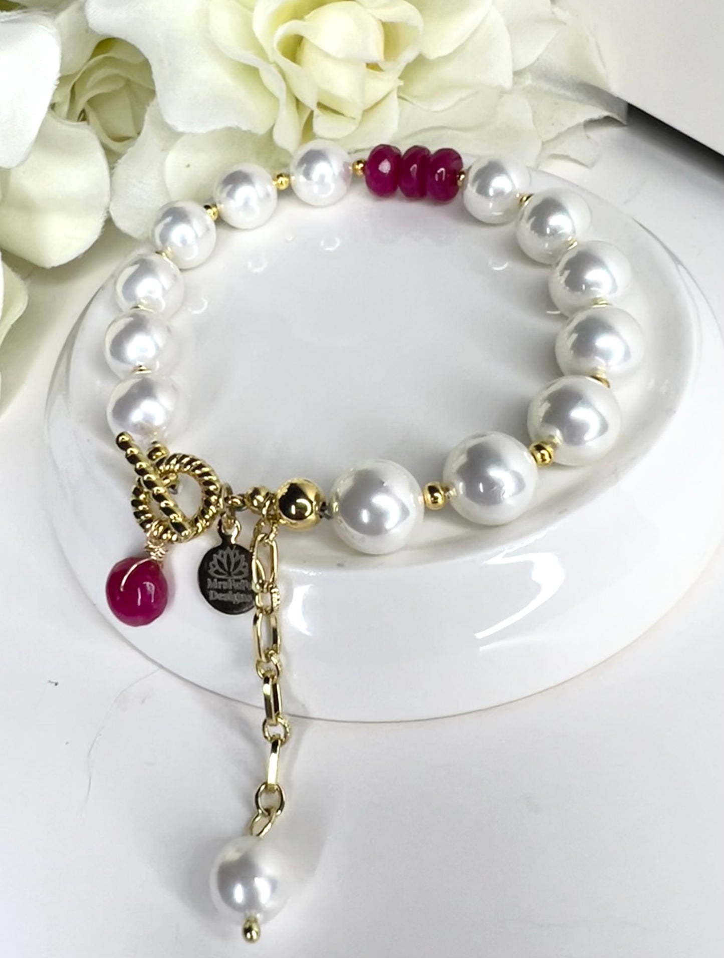 Pearl and Pink Jade Bracelet