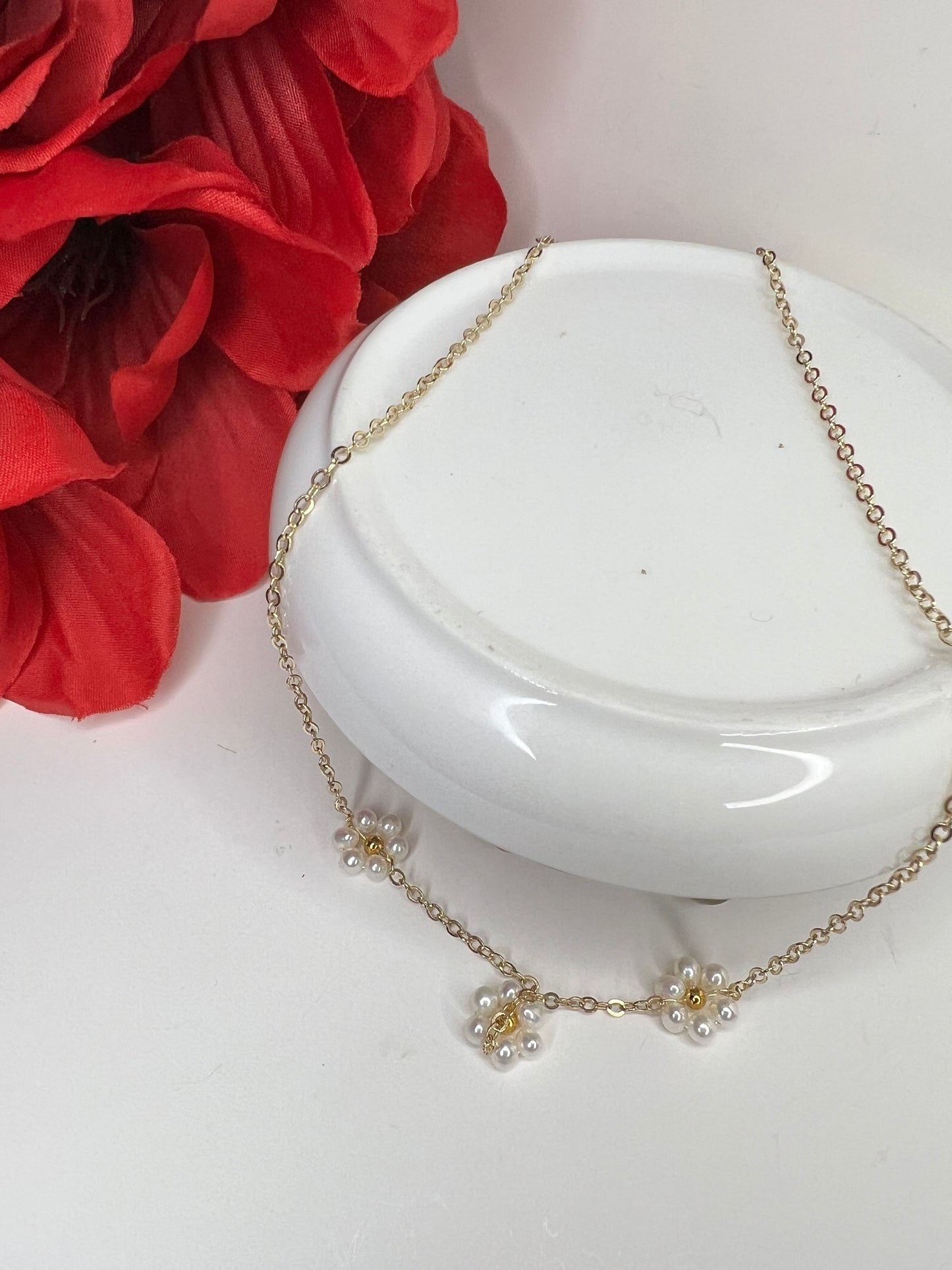 Gold Filled Pearl Daisy Necklace