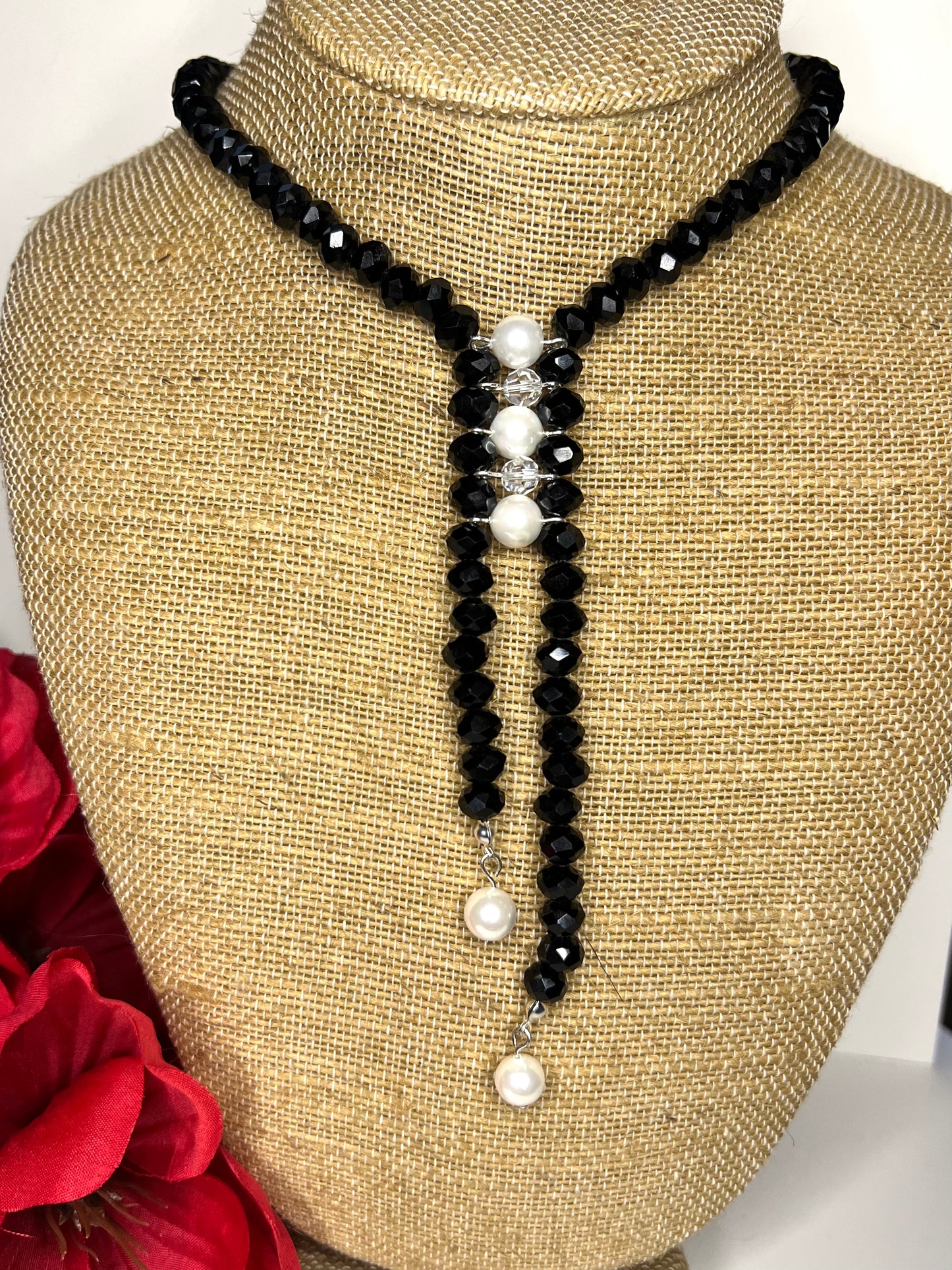 Black Crystal and White Pearl Choker