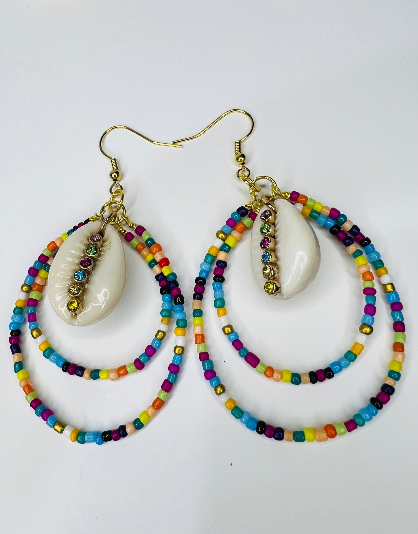 Multi Color Seed Bead Hoop Earrings