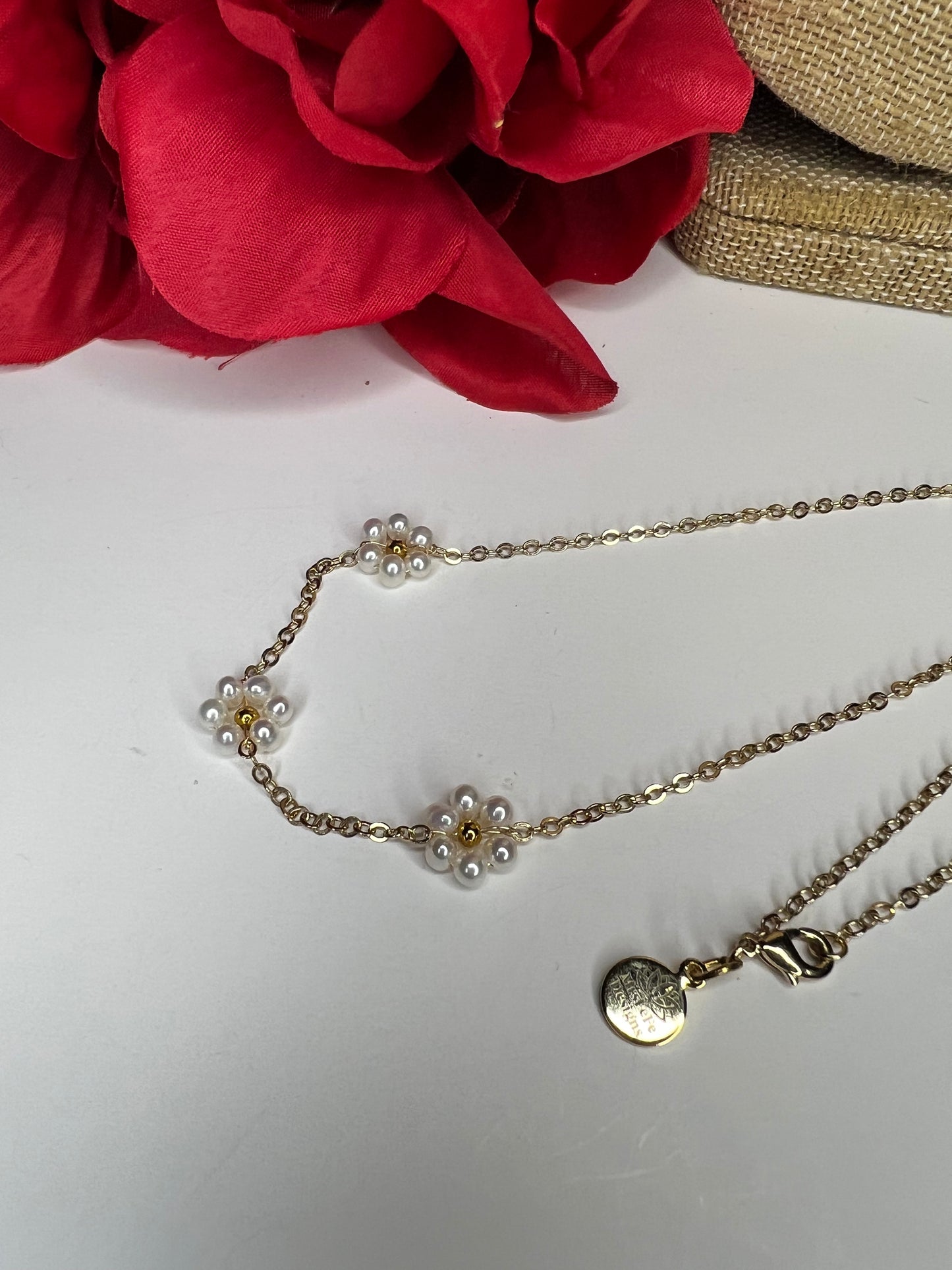 Gold Filled Pearl Daisy Necklace