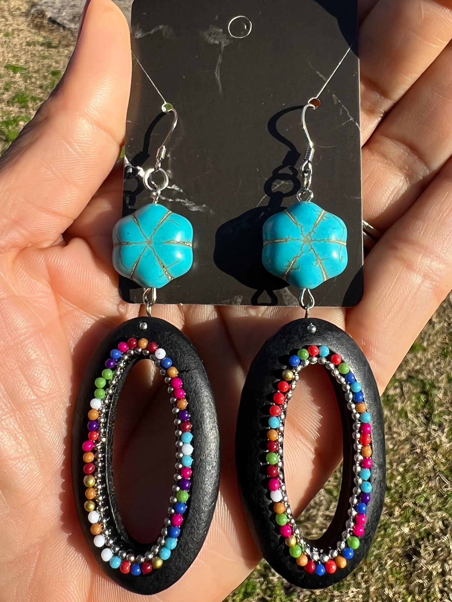 Wooden/Turquoise fashion beaded earrings