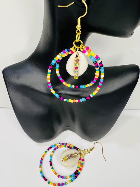 Multi Color Seed Bead Hoop Earrings