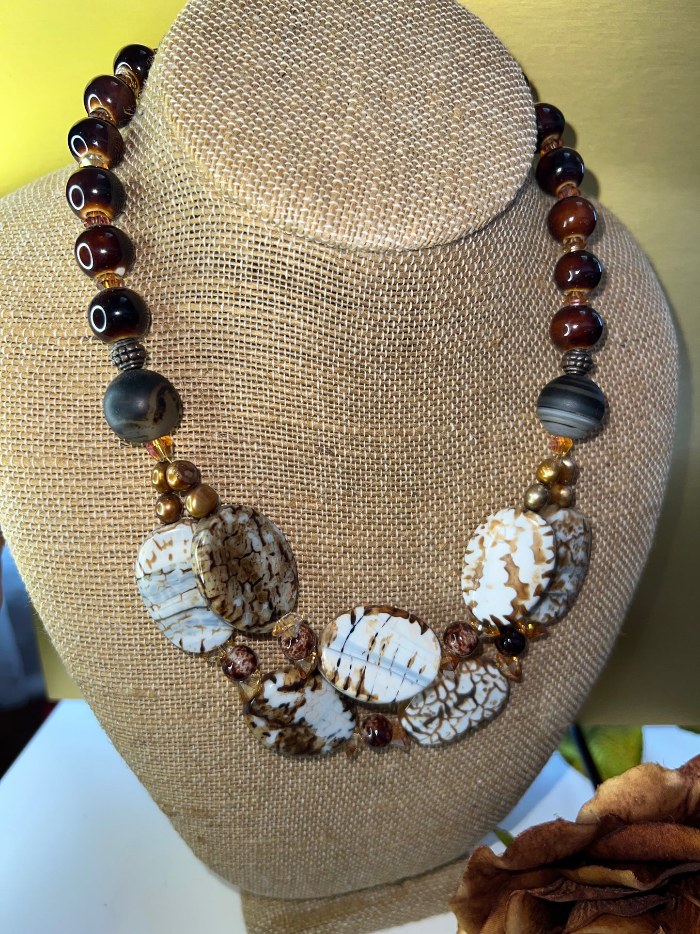 Jasper, rice pearls and Swarovski crystal