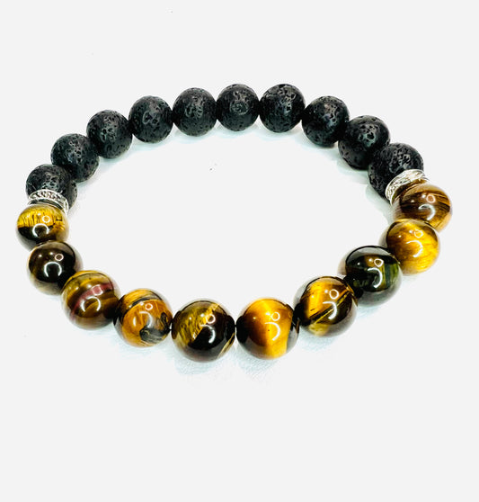 Men’s Tiger Eye and Lava Stone Bracelet