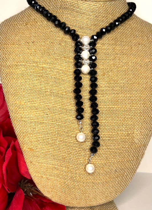 Black Crystal and White Pearl Choker